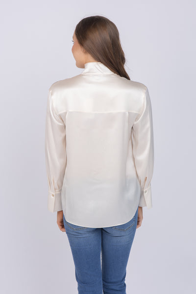 White Stand Collar Long Sleeve Blouse