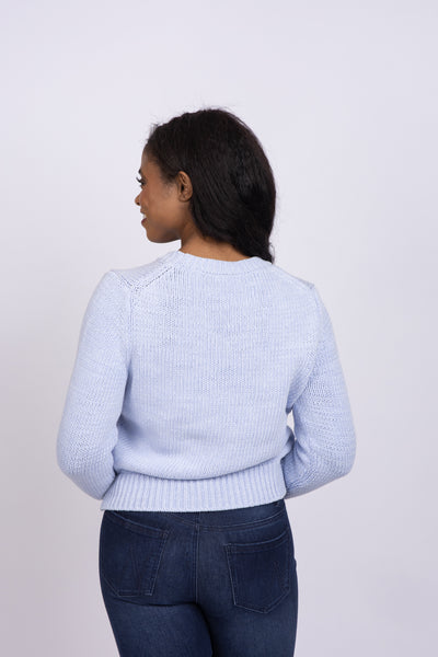 White + Warren Lofty Cashmere-Silk Blend Shrunken Sweatshirt Light Blue