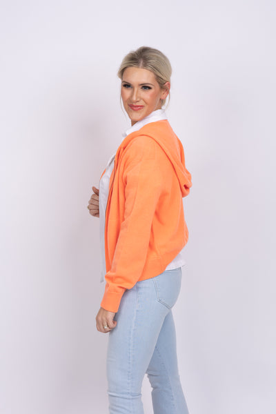 White + Warren Cashmere Shrunken Zip Hoodie Neon Sunset