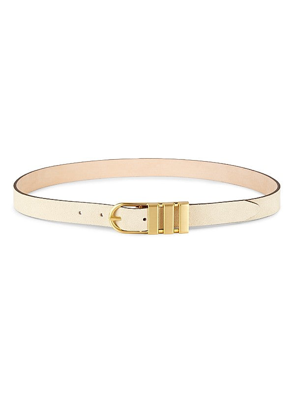 rag & bone Cream Leather Belt with Sculptural Gold Buckle Zoe Sculptural European Leather Belt in Bone main image 3