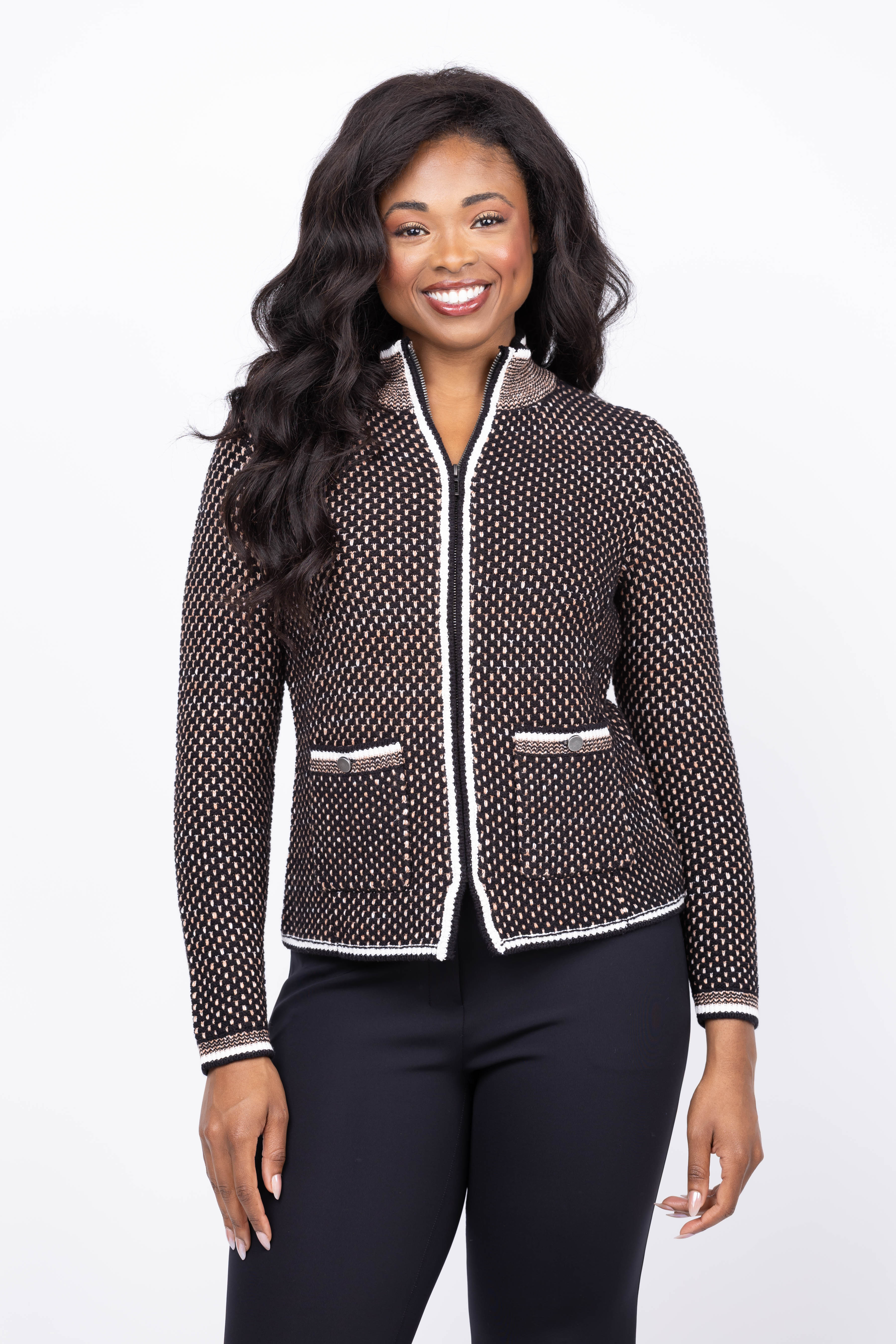 NIC + ZOE Brick Stitch Knit Jacket in Neutral Multi