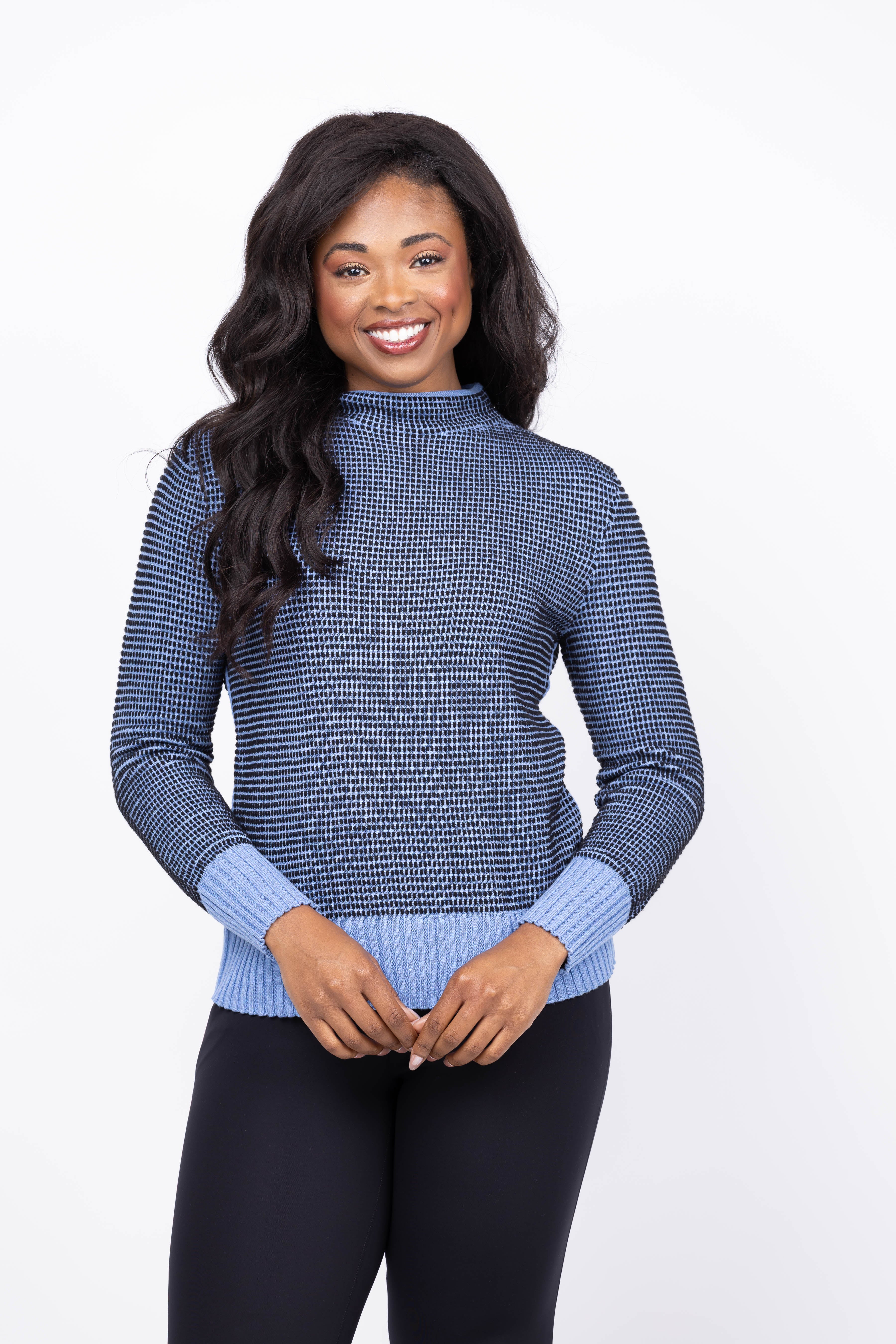 (取寄) ニックゾー レディース ファンネル ネック ピクセル ニット セーター NIC+ZOE women Funnel Neck Pixel Knit Sweater Black Multi NIC + ZOE Funnel Neck Pixel Knit Sweater in Blue Multi