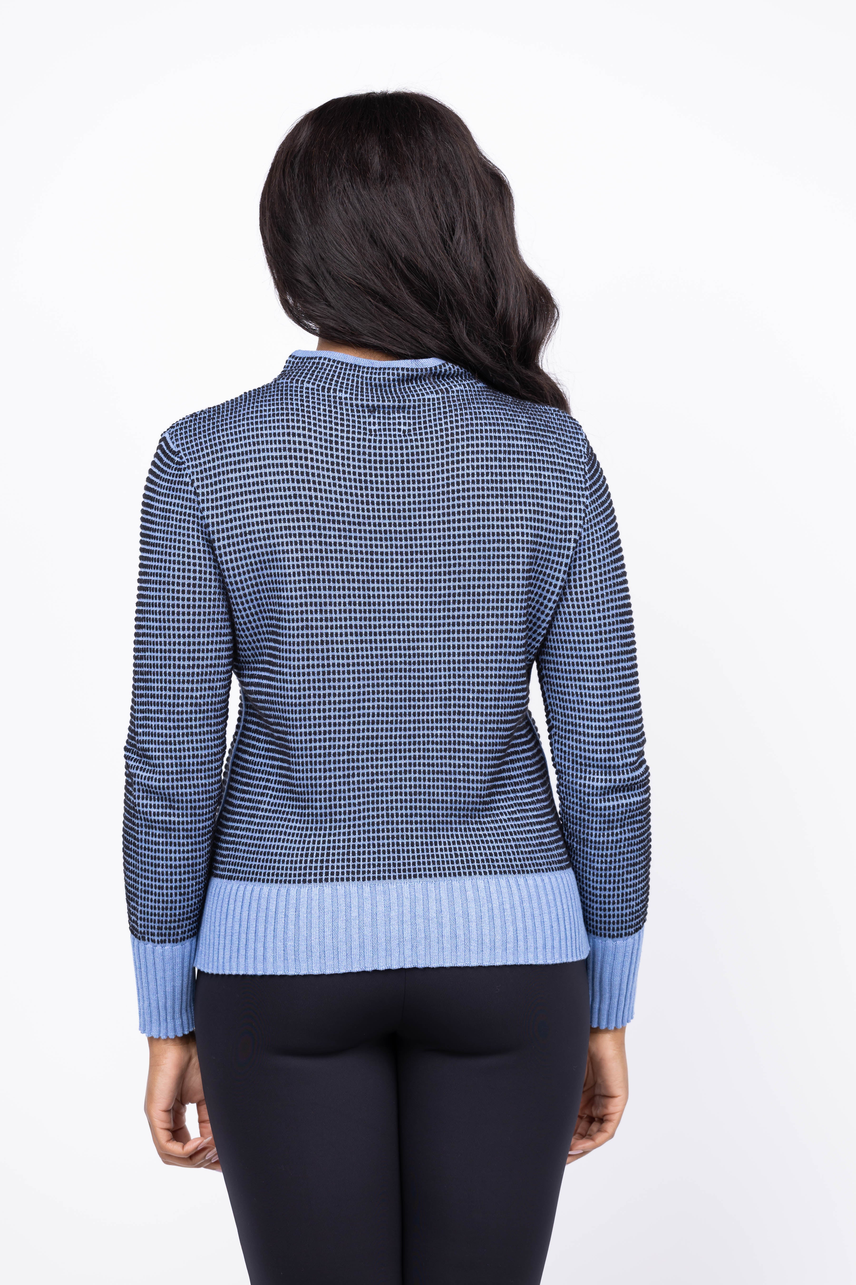 NIC + ZOE Funnel Neck Pixel Knit Sweater in Blue Multi