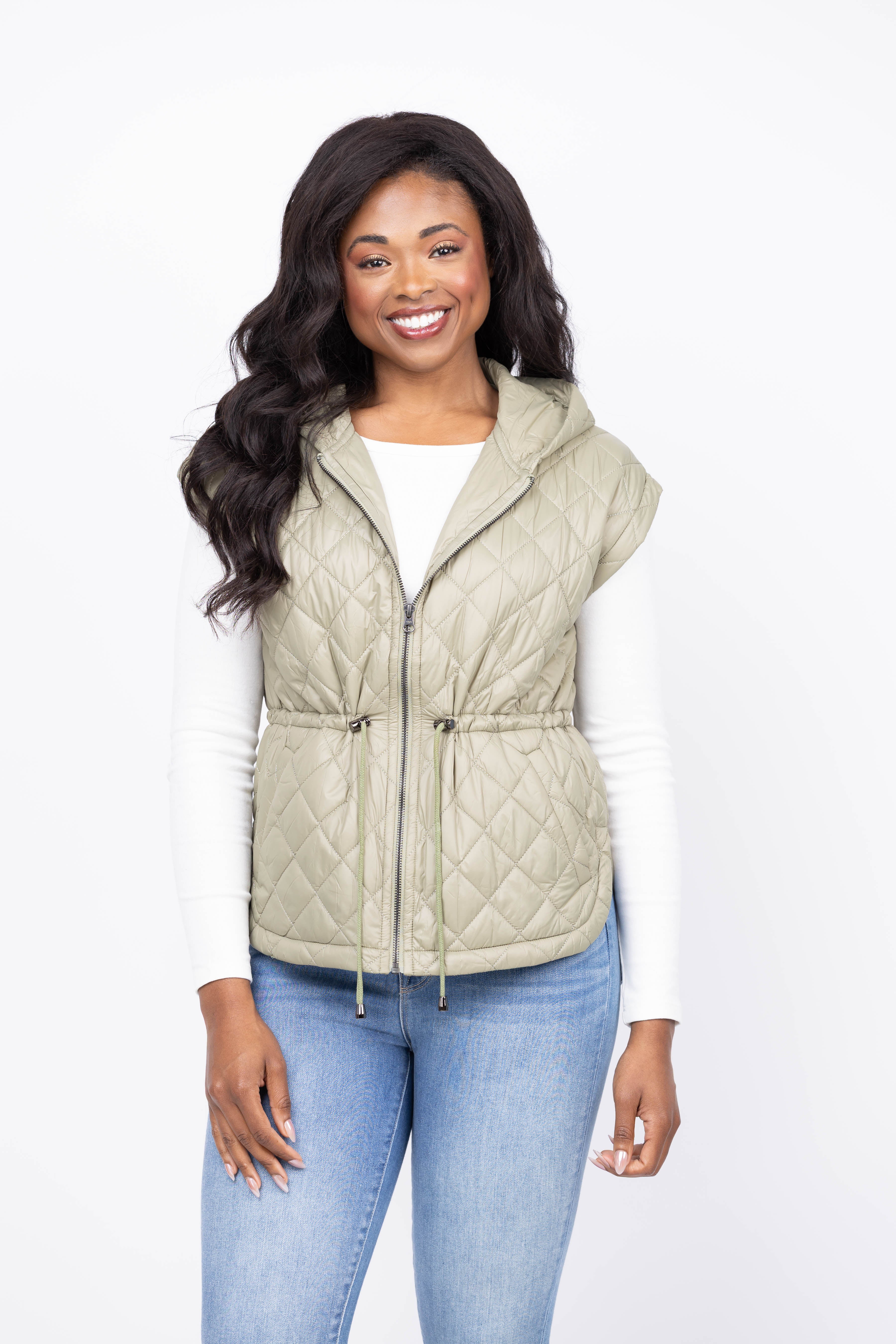 J. Society Quilted Hooded Vest in Olive