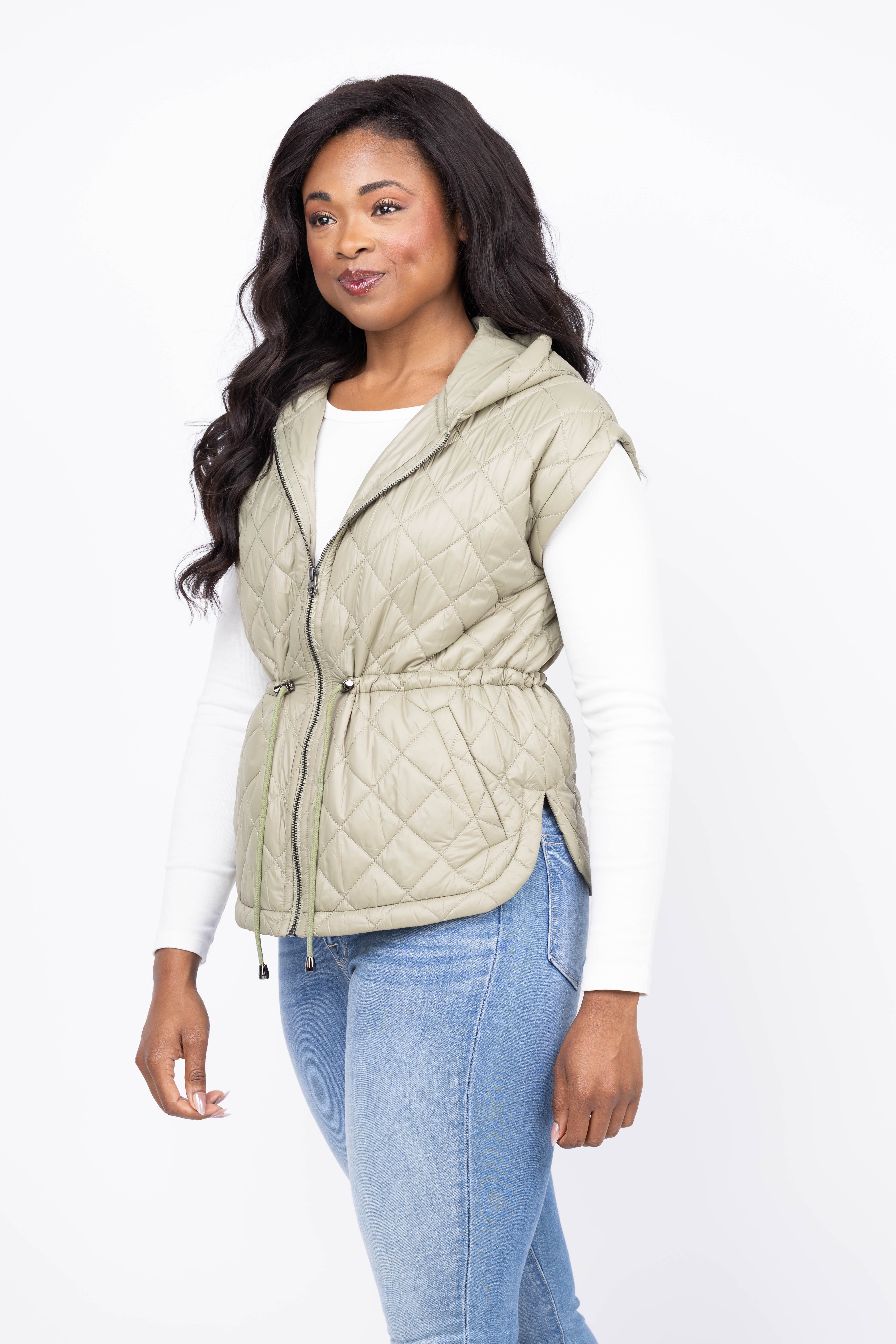 J. Society Quilted Hooded Vest in Olive