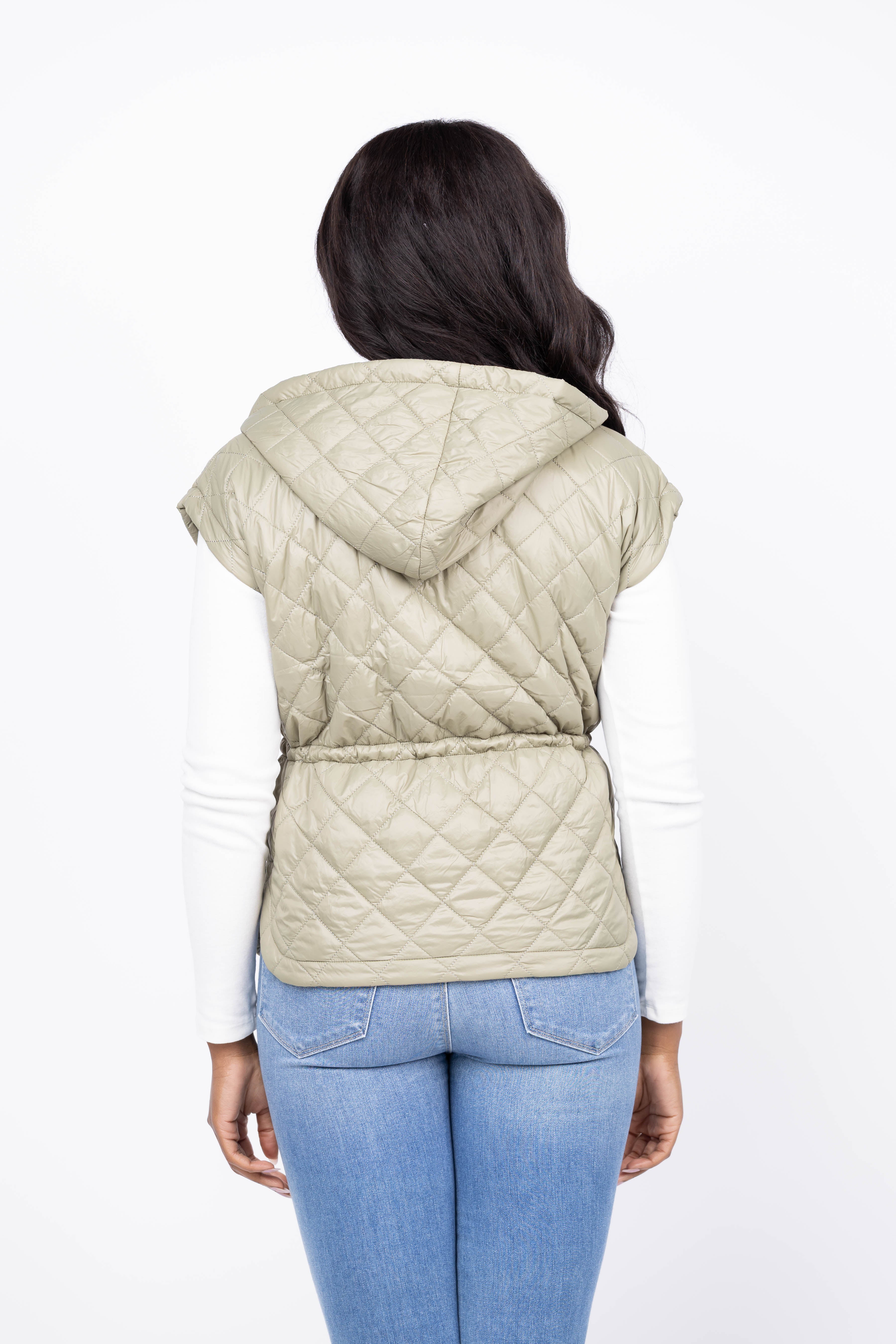 J. Society Quilted Hooded Vest in Olive