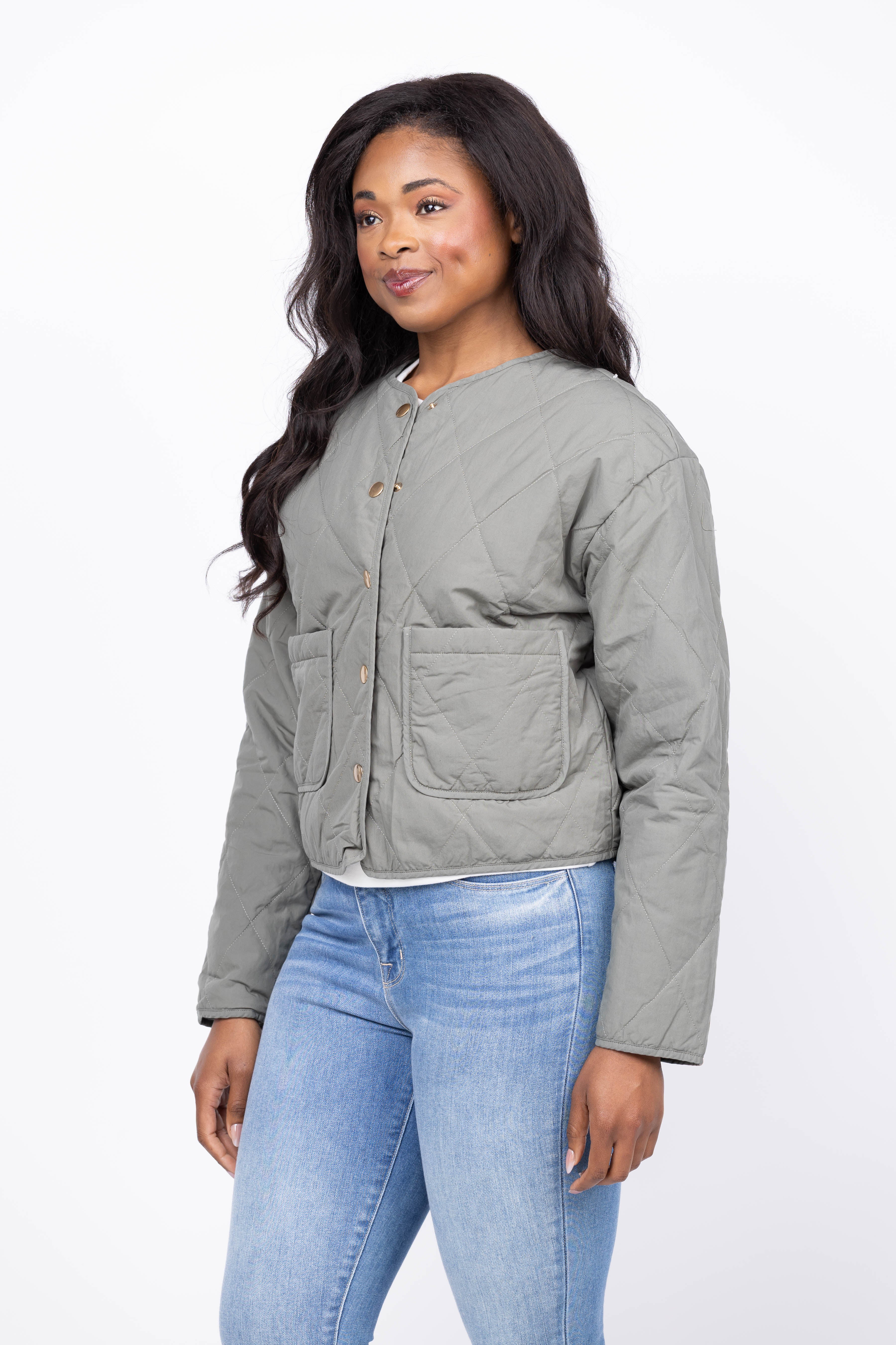NATION LOS ANGELES Aspen Quilted Jacket in Castor Grey