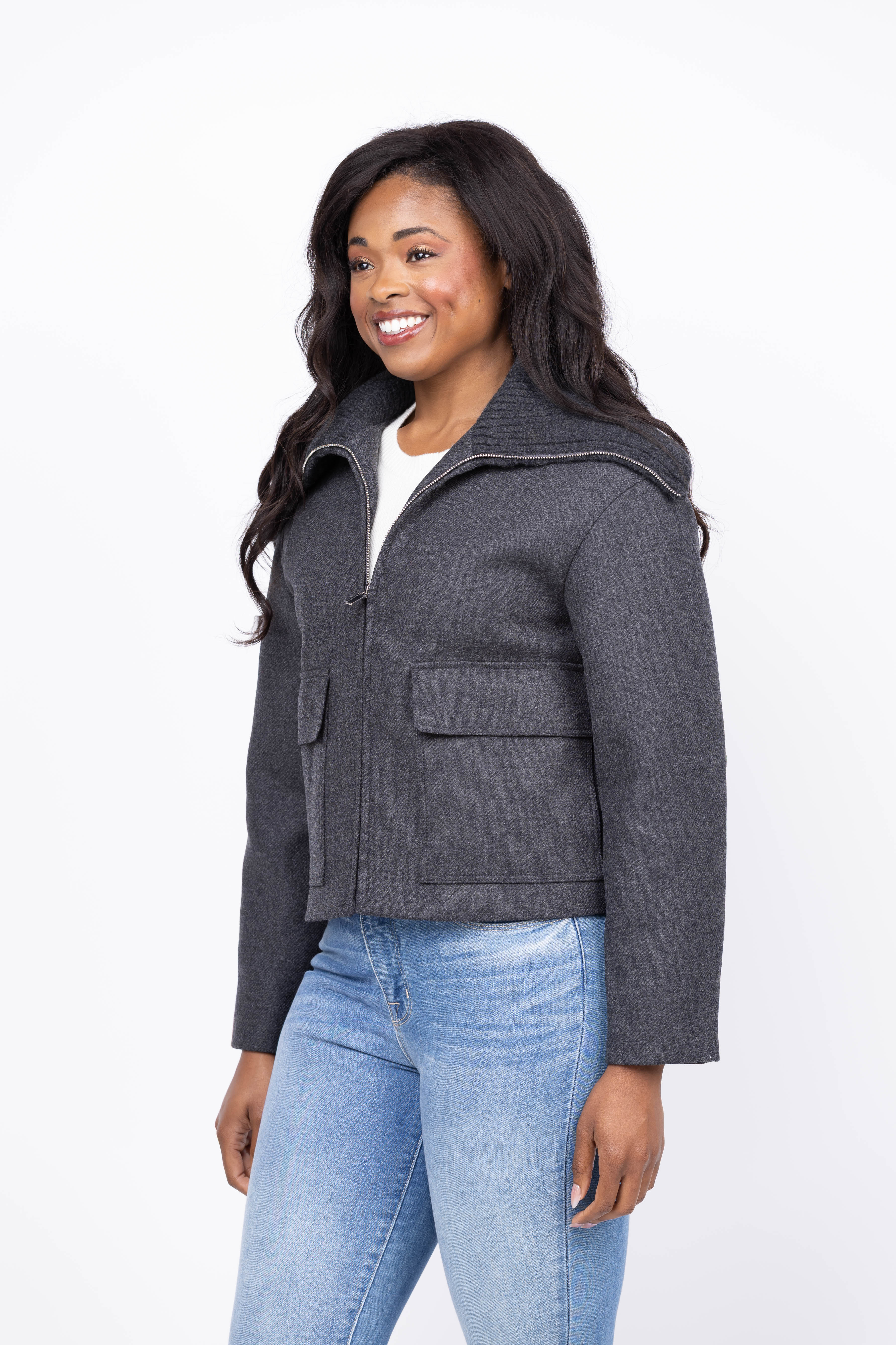 Theory Cozy Collar Jacket in New Charcoal Melange
