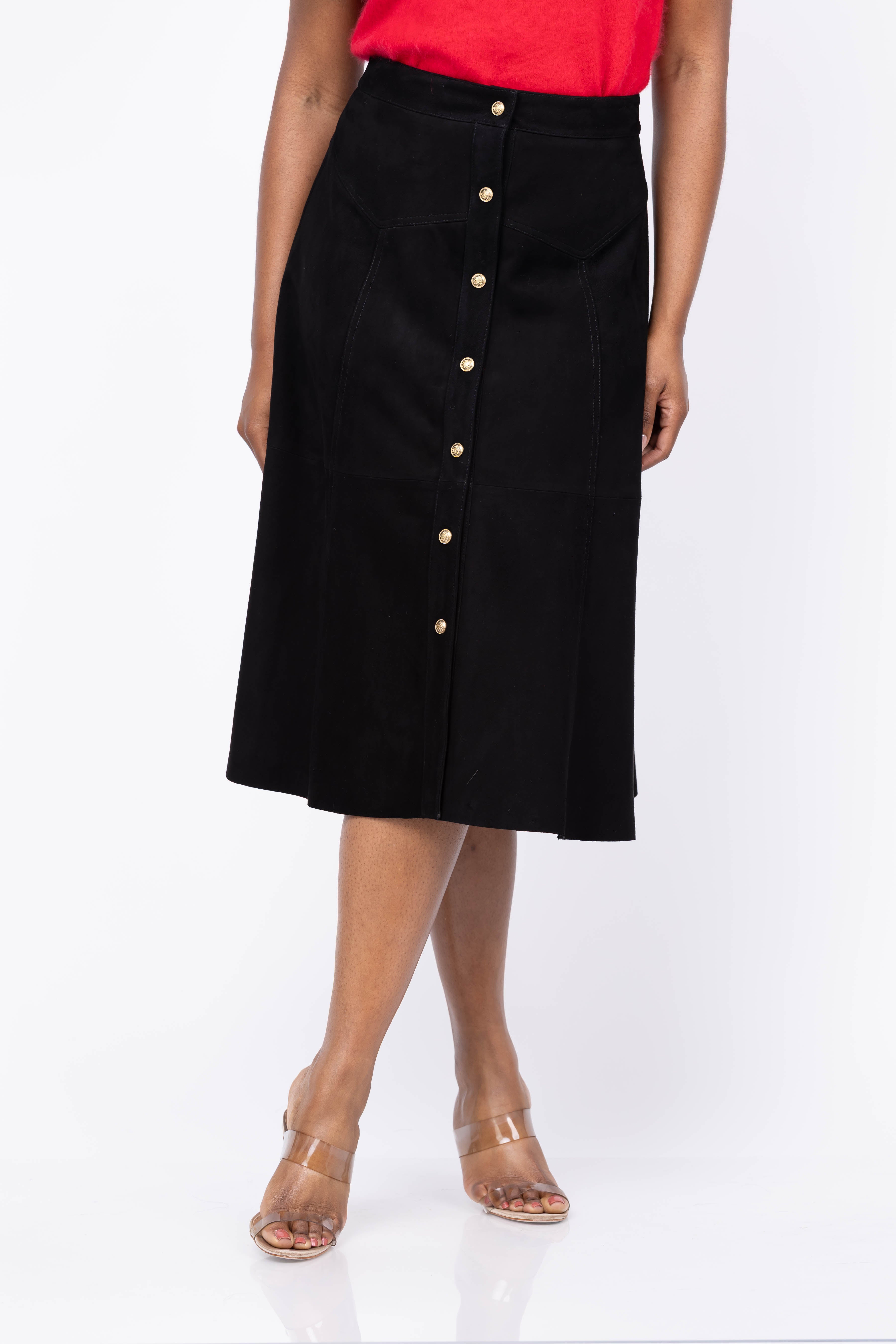 Alice + Olivia Calica Suede Snap Aline Midi Skirt in Black