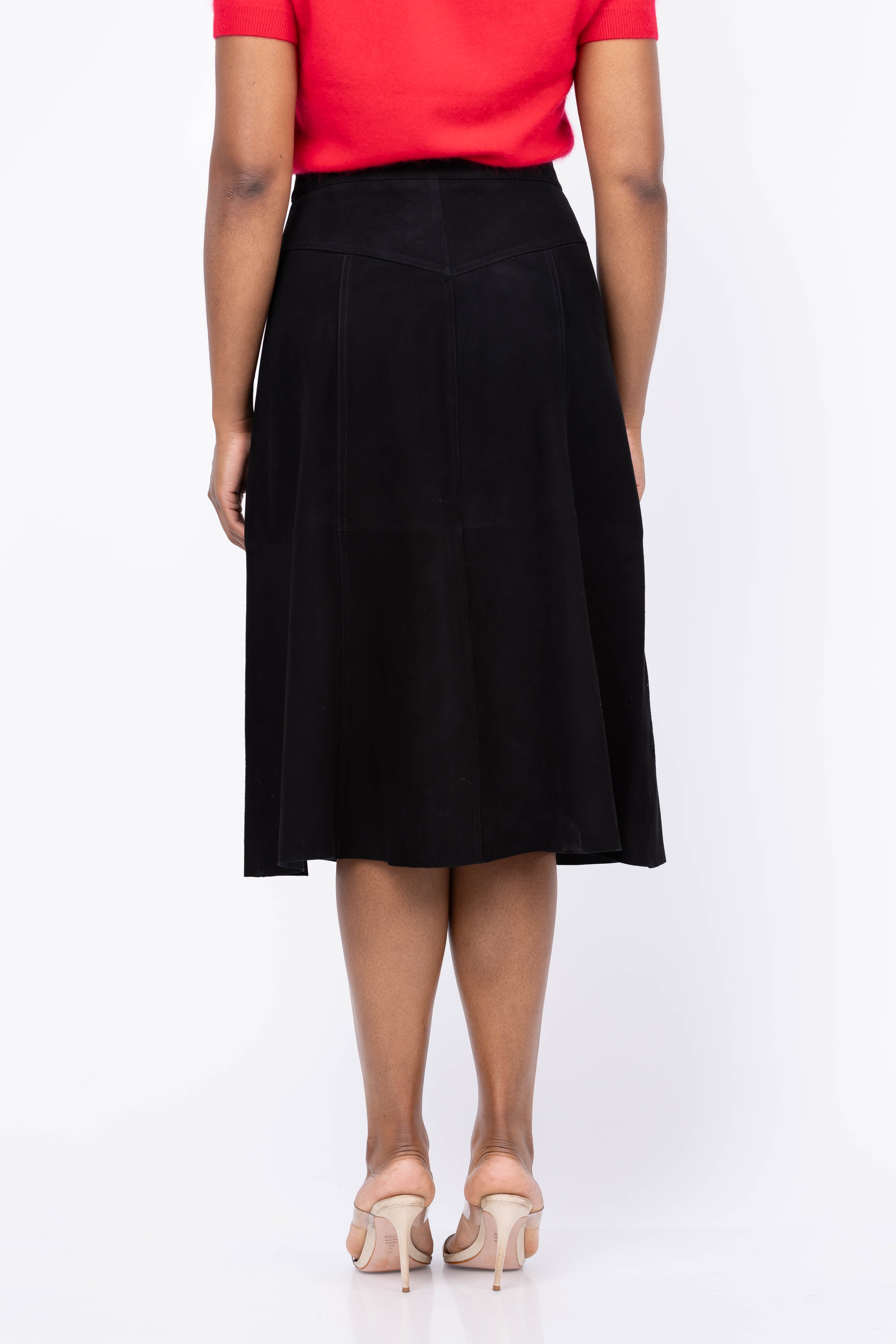 Alice + Olivia Calica Suede Snap Aline Midi Skirt in Black