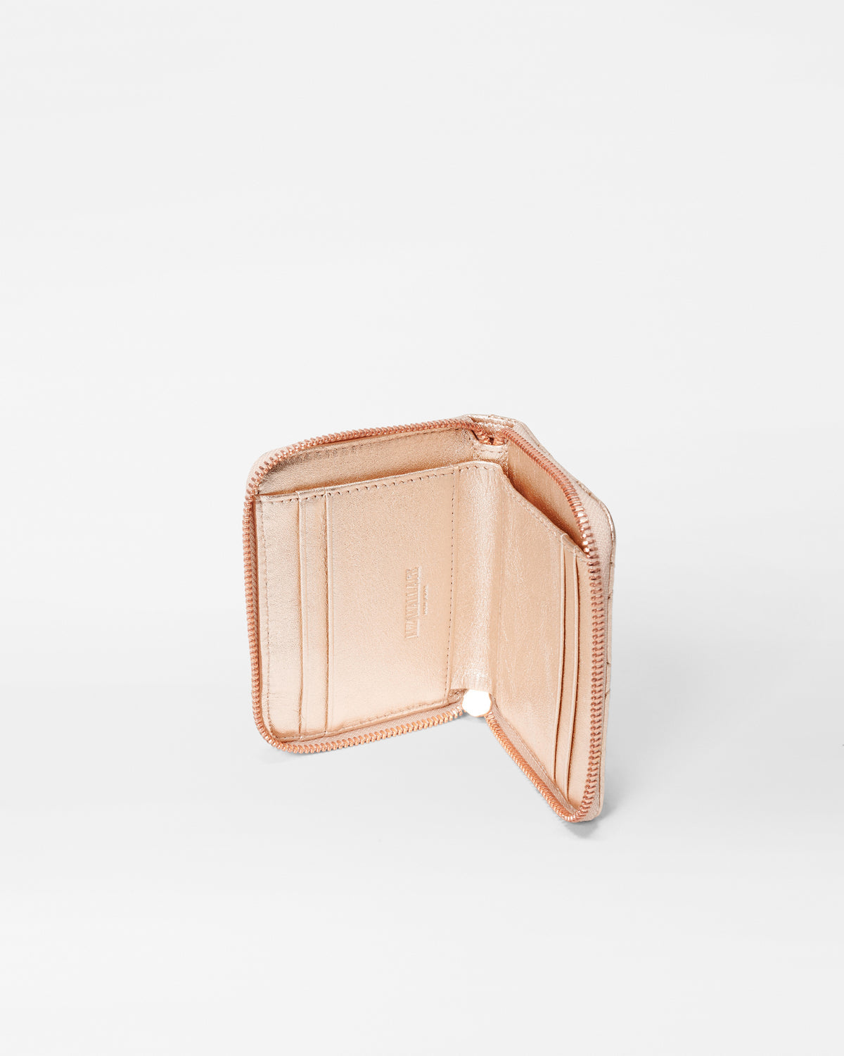 MZ Wallace Zip Round Wallet in Rose Gold Metallic