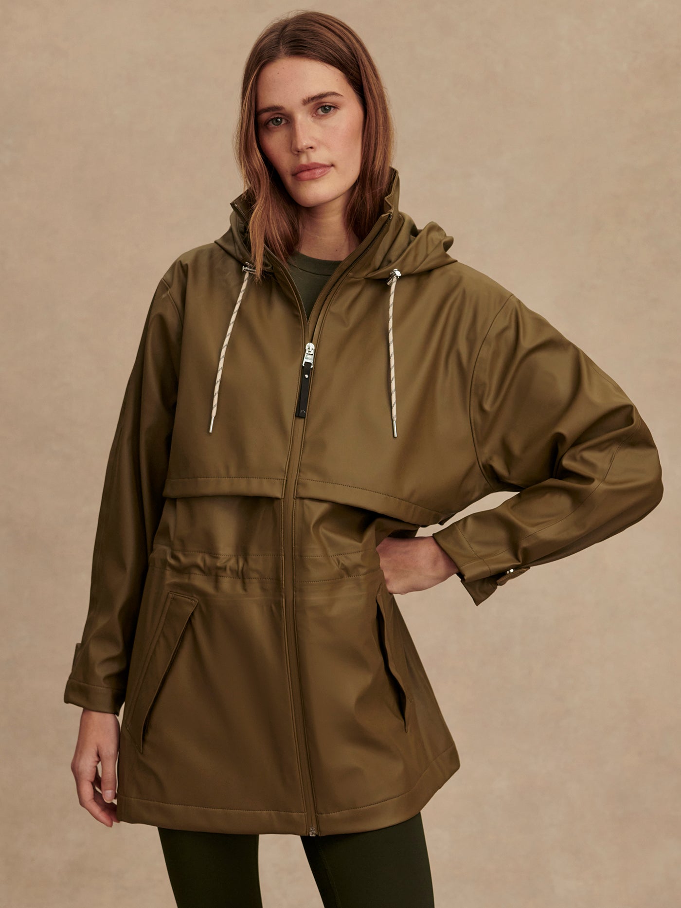 Varley Alyssa Rain Jacket in Stone Olive