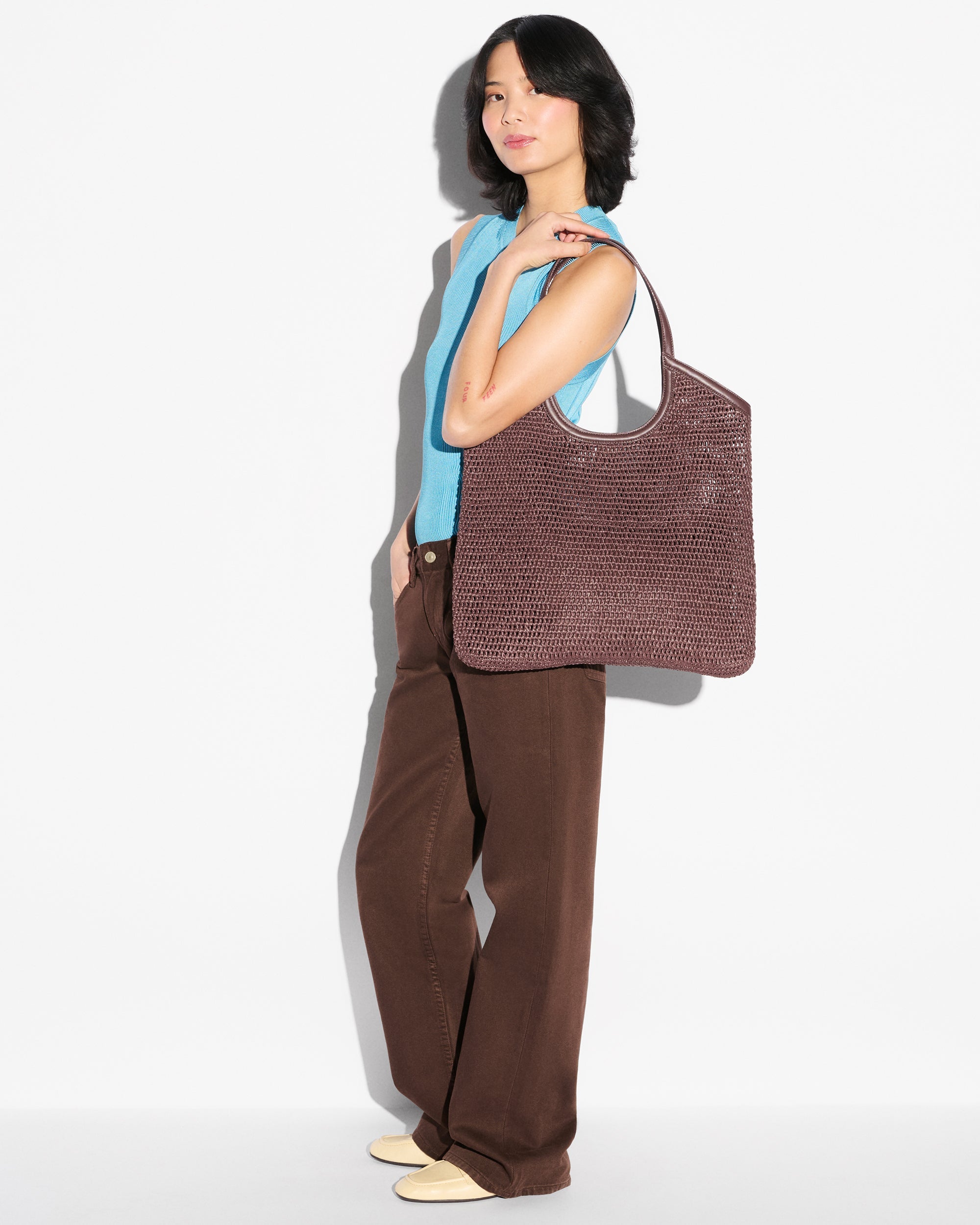 MZ Wallace Large Crochet Georgica Tote in Brown Crochet
