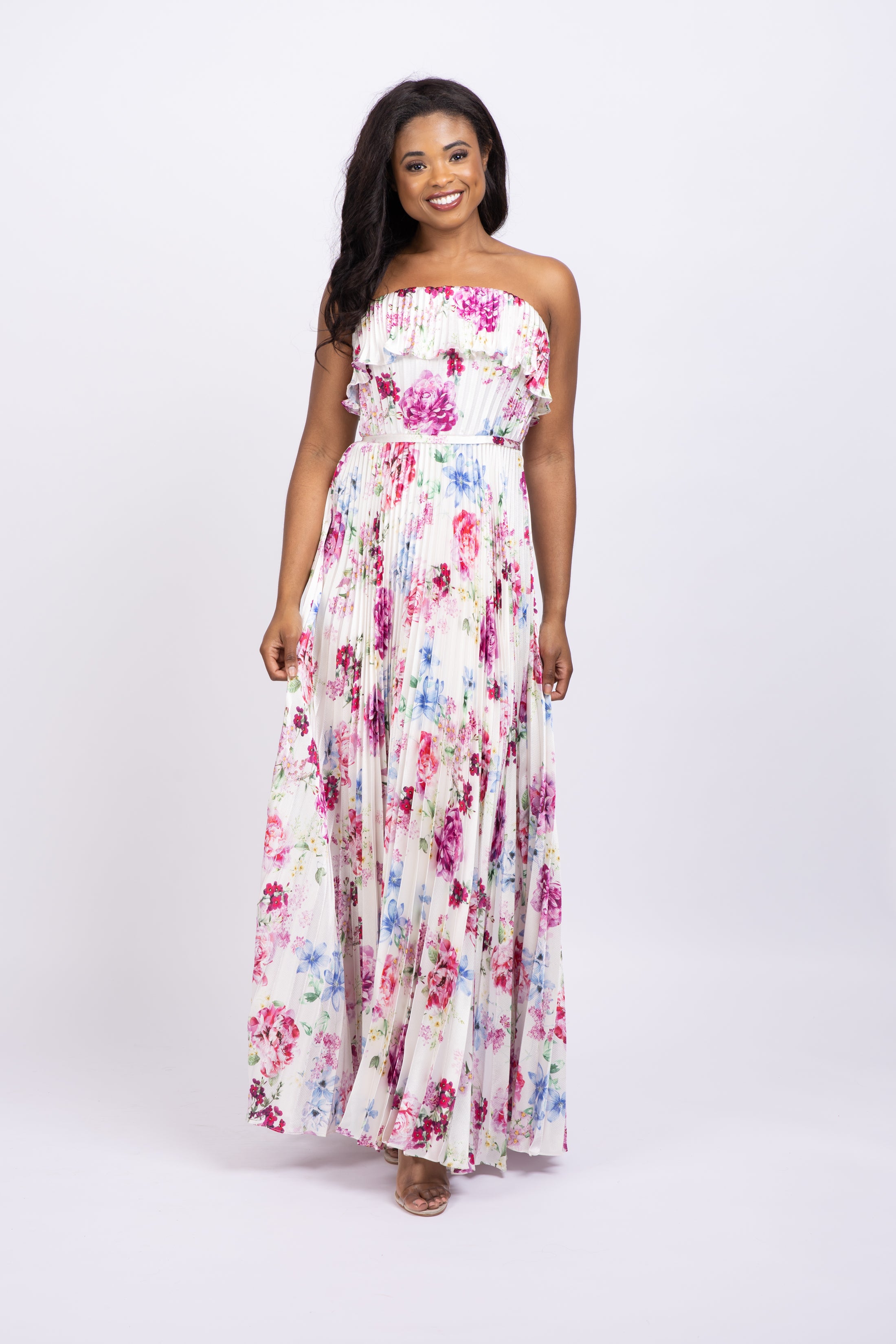 ML Monique Lhuillier Floral Satin Strapless Dress ML Monique Lhuillier Floral Satin Strapless Dress