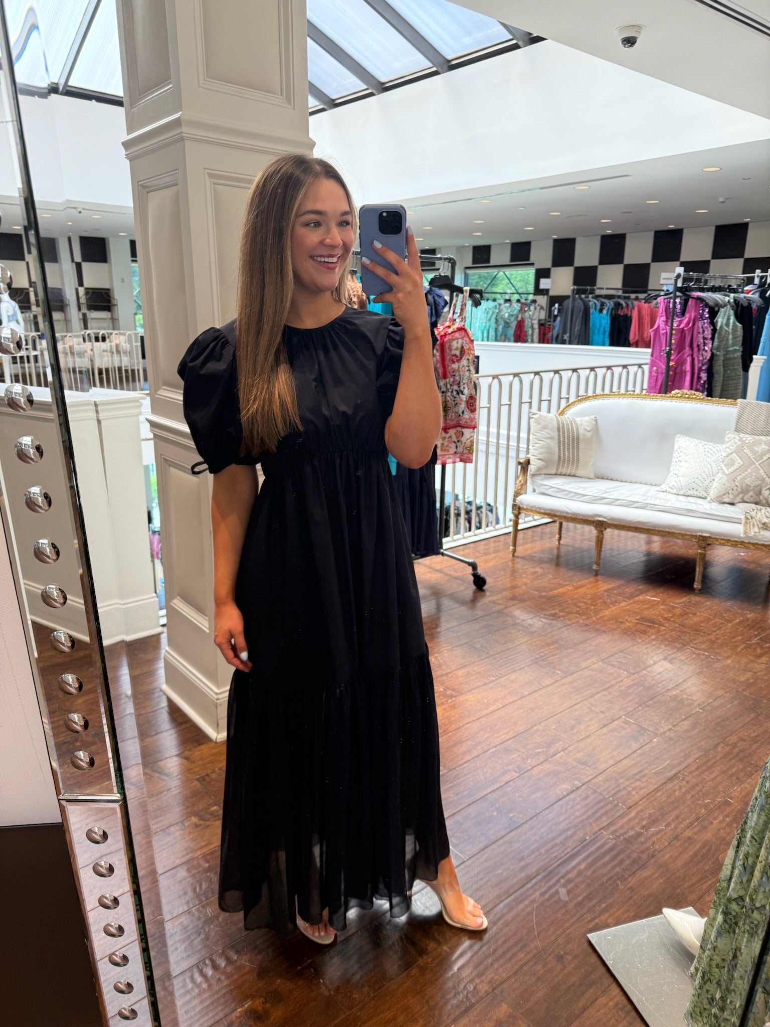 Ulla Johnson Collage Short Sleeve Midi Dress in Midnight
