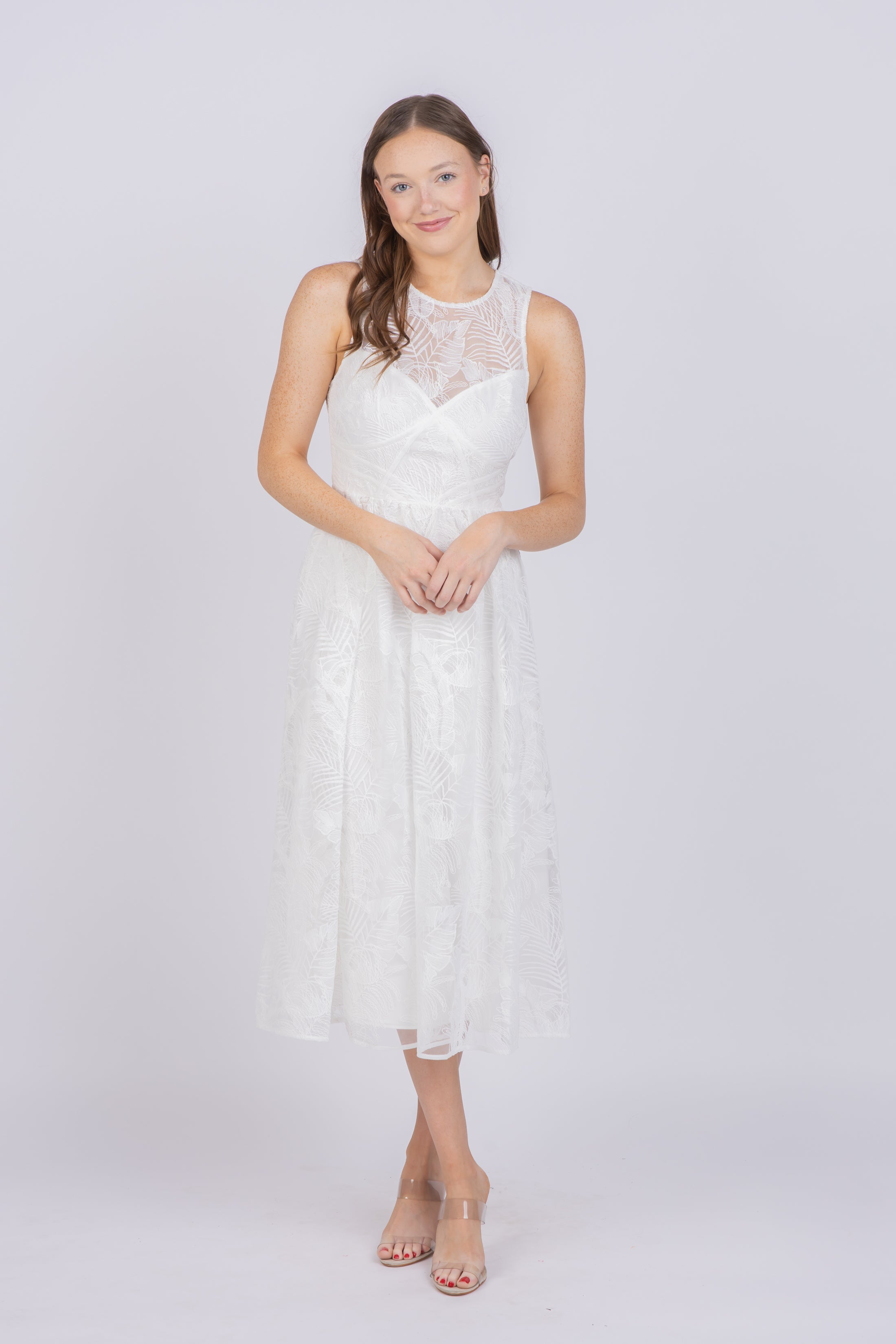 ML Monique Lhuillier Mylah Midi-Dress in Ivory ML Monique Lhuillier Mylah Midi-Dress in Ivory