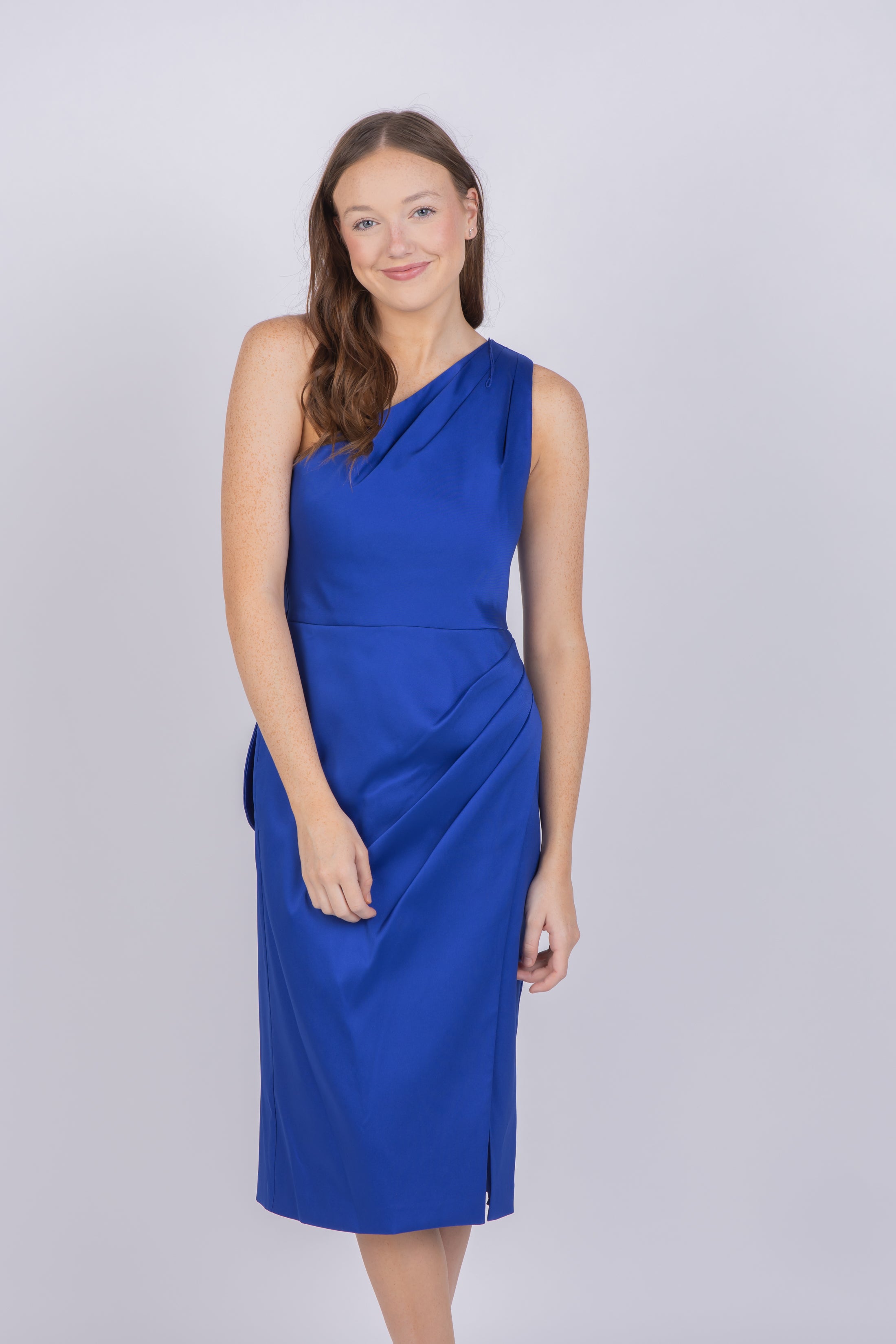 Aidan Mattox One Shoulder Dress in Royal CoatTails