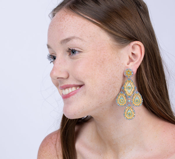 Miguel Ases Blue and Gold 3 Droplet Earring