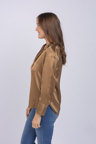 Vince Long Sleeve Stand Collar Blouse in Light Nile