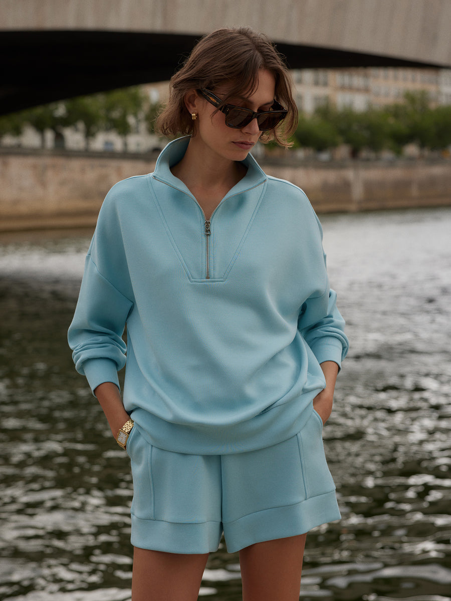 Varley Hawley Half Zip Sweat in Porcelain Blue