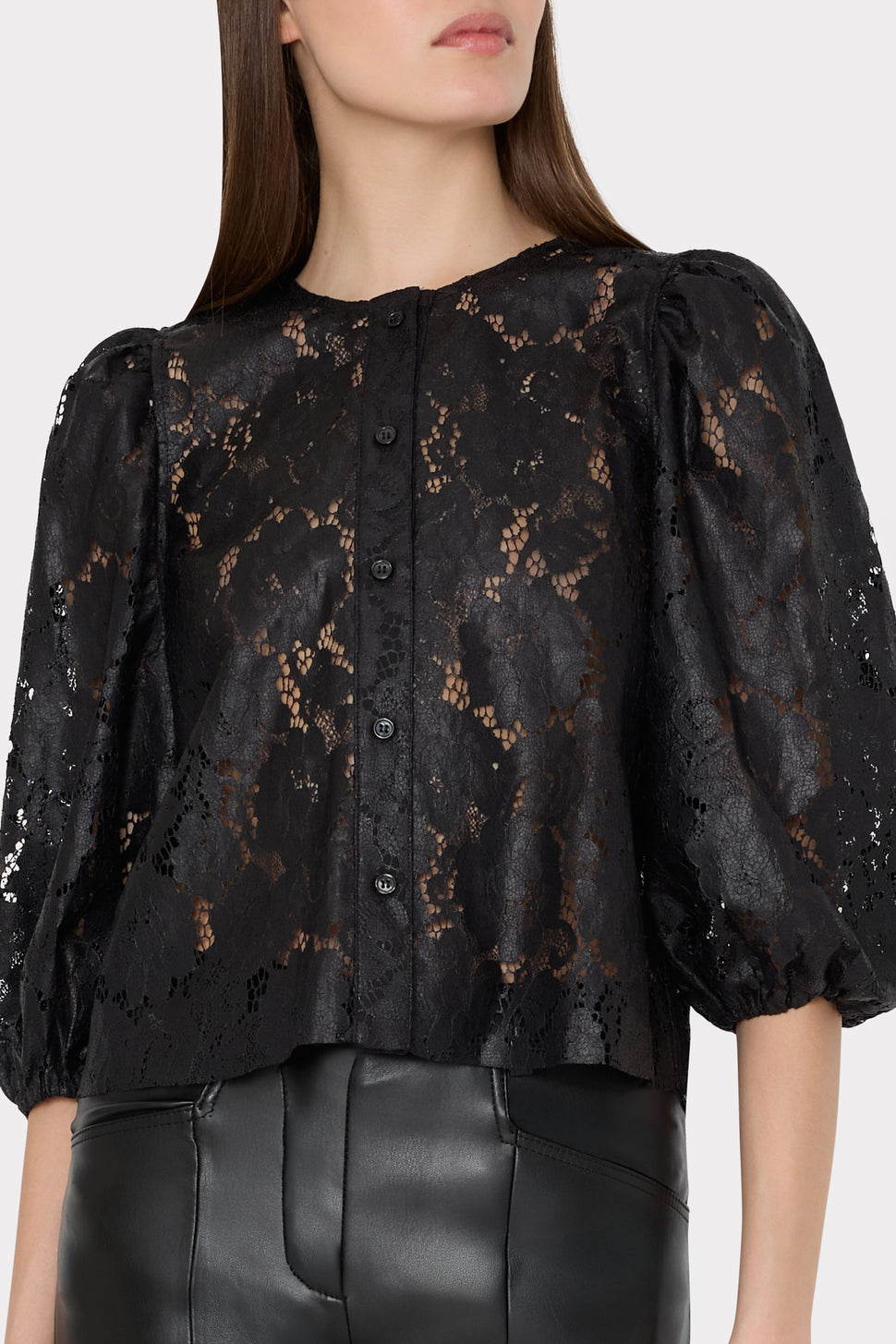 Milly Nannie Textured Lace Top in Black