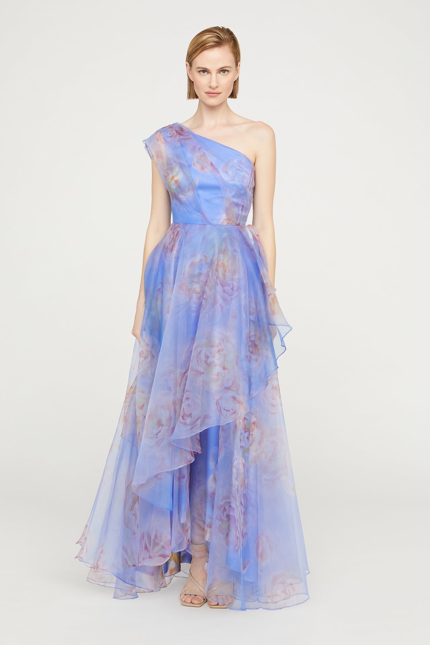 Theia Women's Augusta Floral Organza One-Shoulder Gown - Pearl Roses - Size 0 Theia Women's Augusta Floral Organza One-Shoulder Gown - Pearl Roses - Size 0