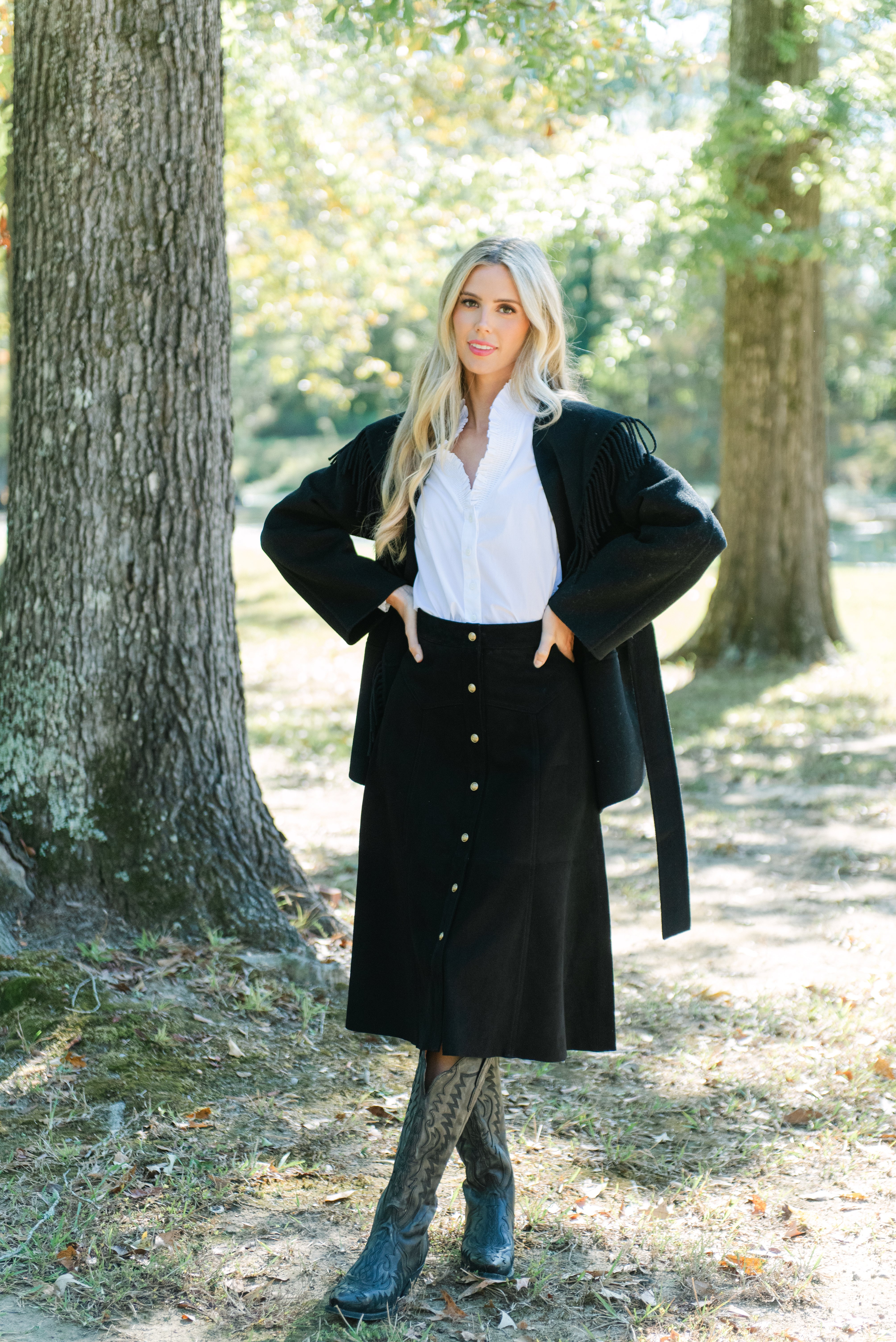Alice + Olivia Calica Suede Snap Aline Midi Skirt in Black