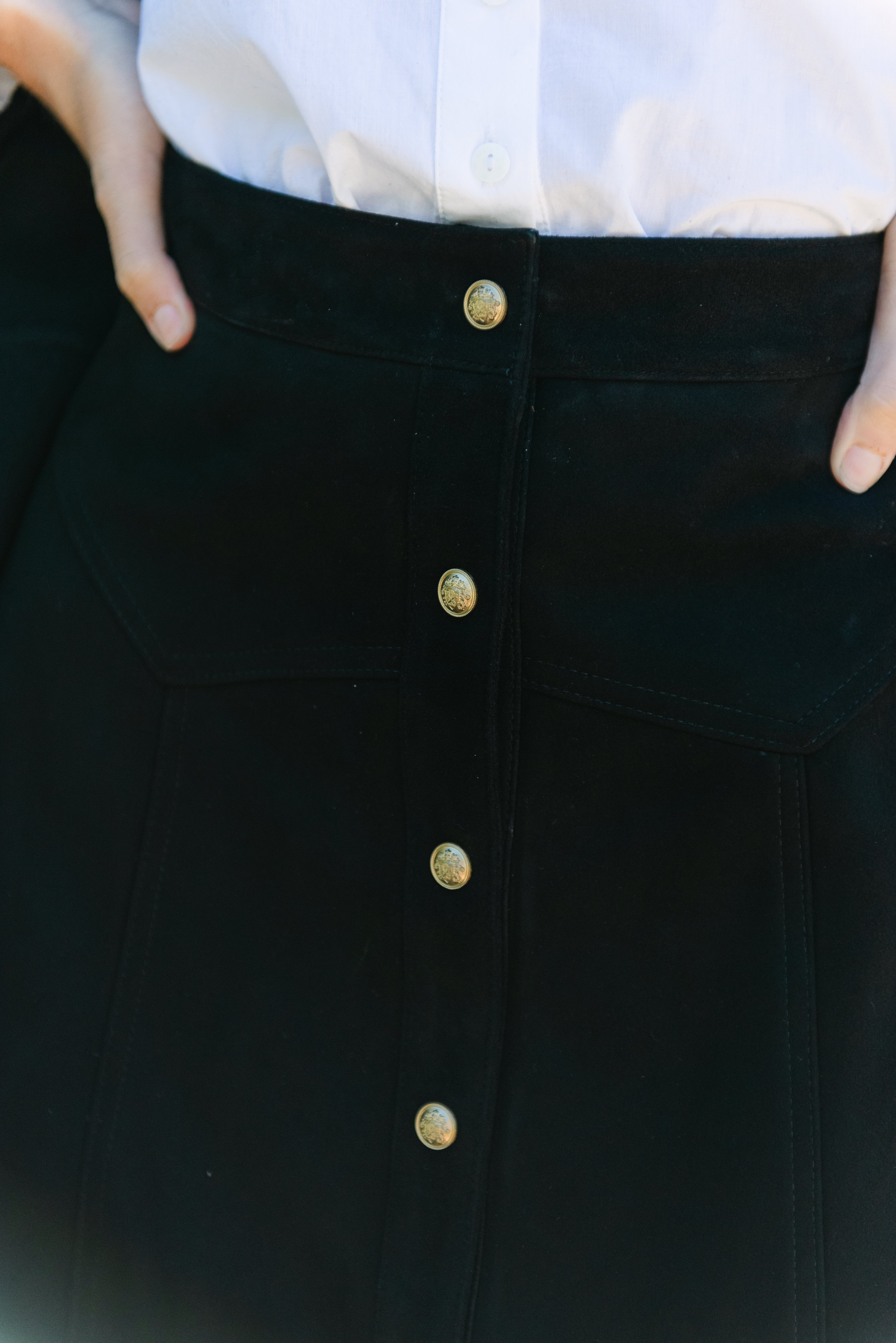 Alice + Olivia Calica Suede Snap Aline Midi Skirt in Black