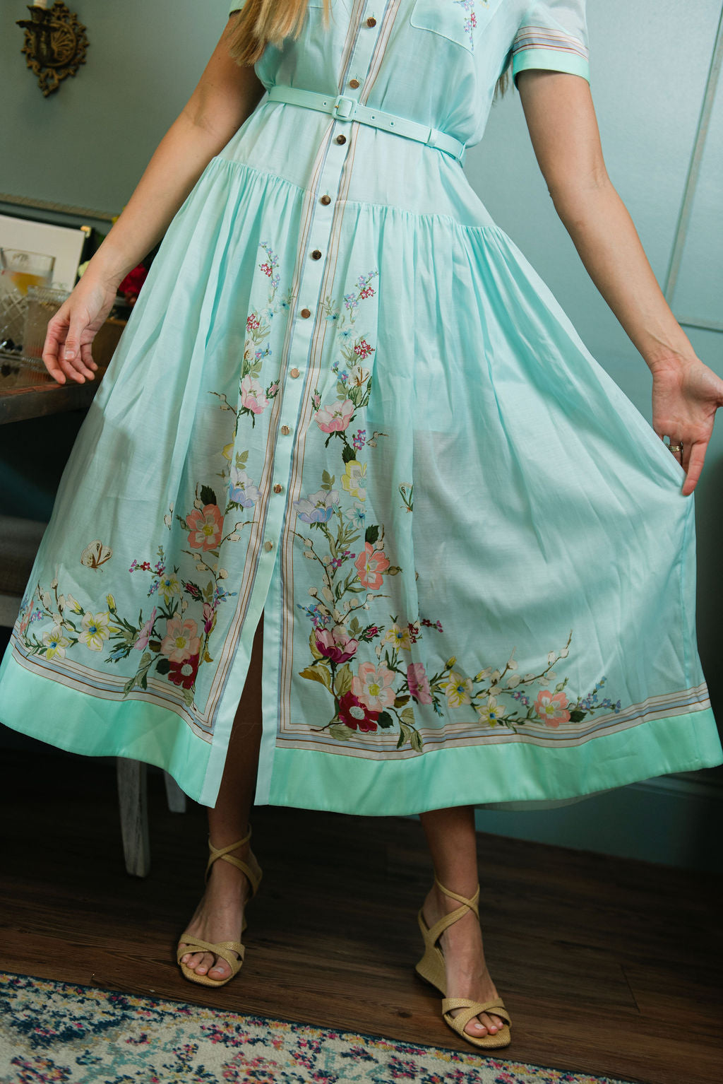 SELF-PORTRAIT Mint Floral Organza Midi Dress in Green SELF-PORTRAIT Mint Floral Organza Midi Dress in Green