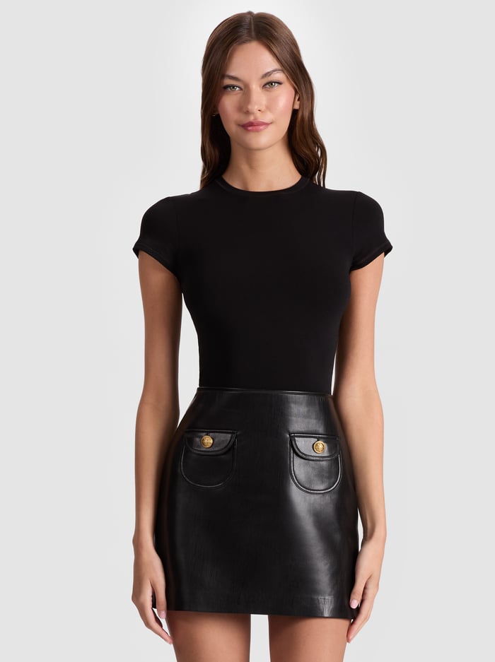 Alice + Olivia Sydney Vegan Leather A Line Pocket Dress in Black