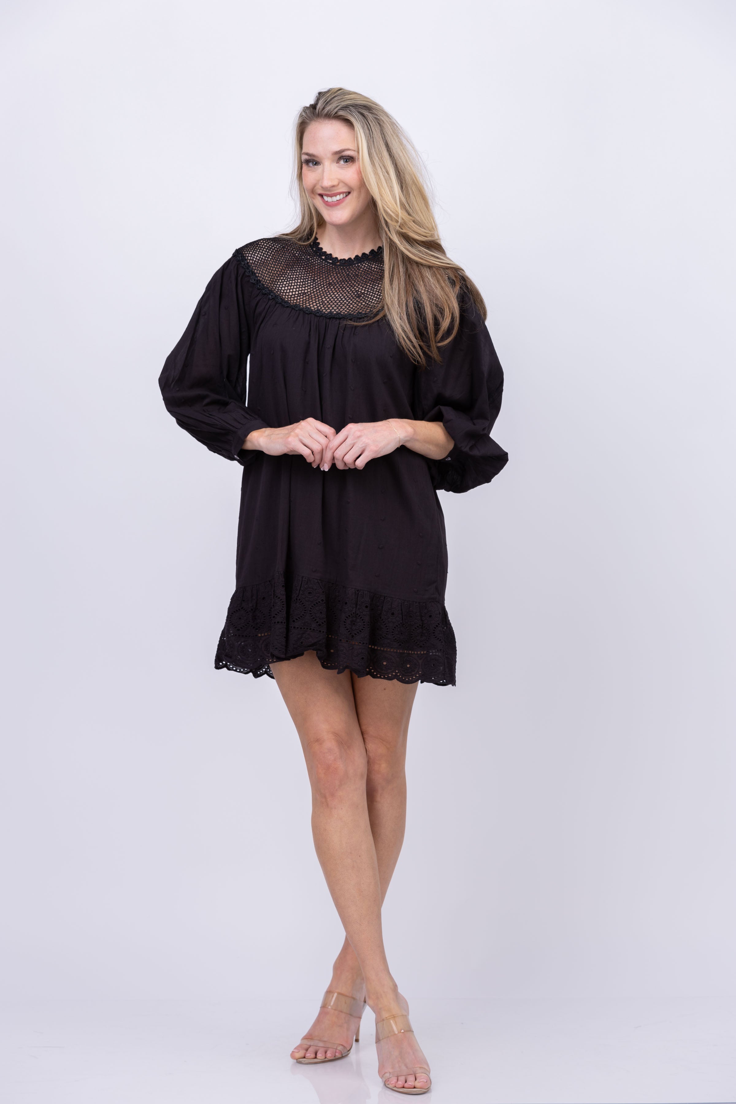 Mirella Crochet Dress in Black M