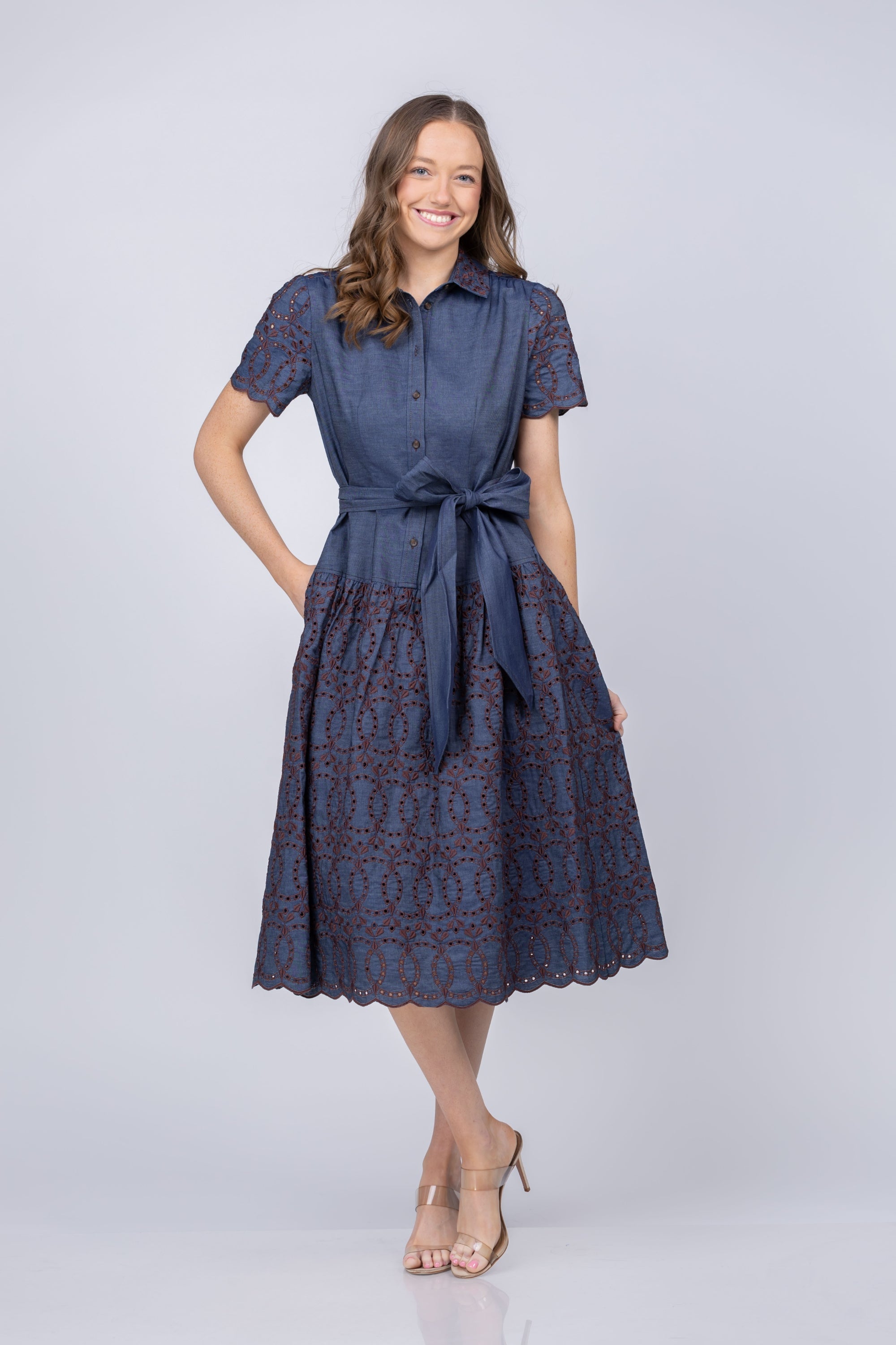 white christmas dresses White Birch Denim Tent Midi Dress in Light Denim 3XL main image 1