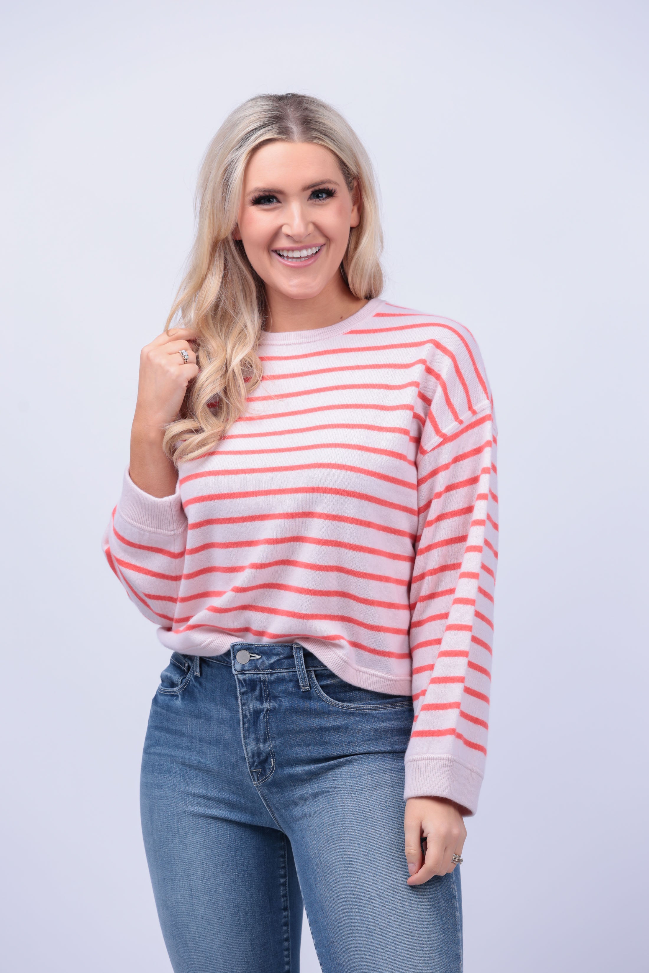 White clearance striped sweatshirt