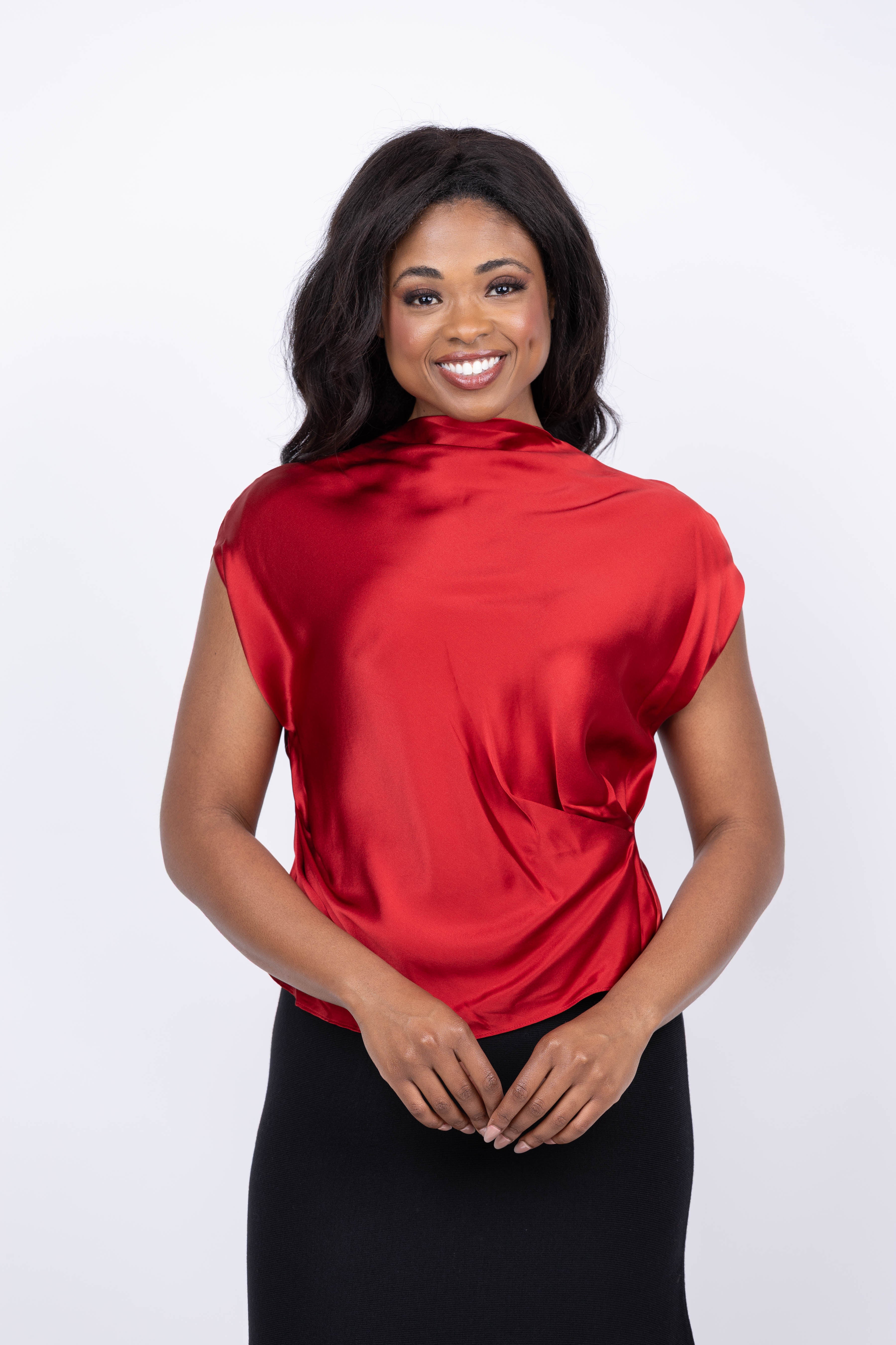THE SEI High Neck Drape Top in Ruby