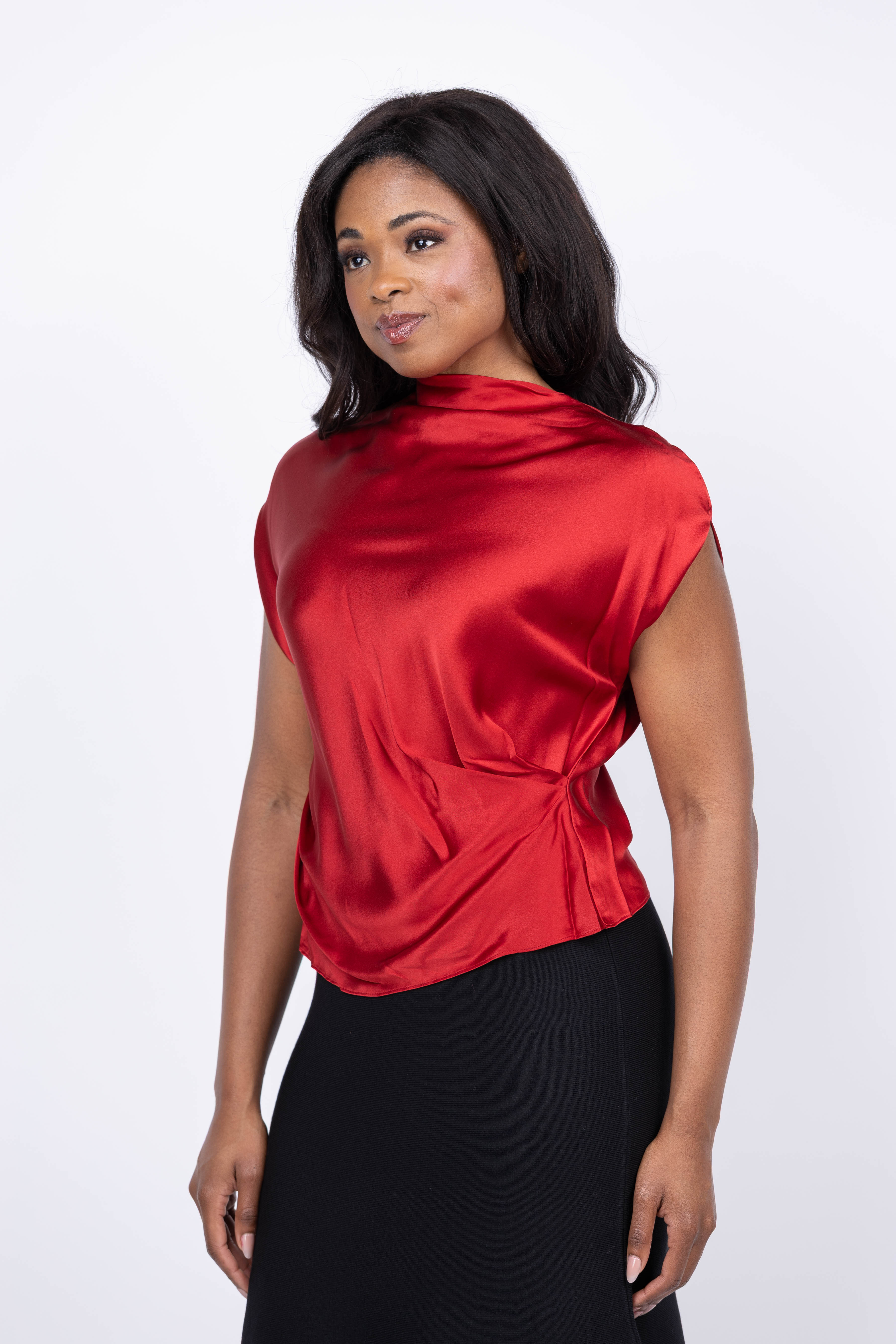 THE SEI High Neck Drape Top in Ruby