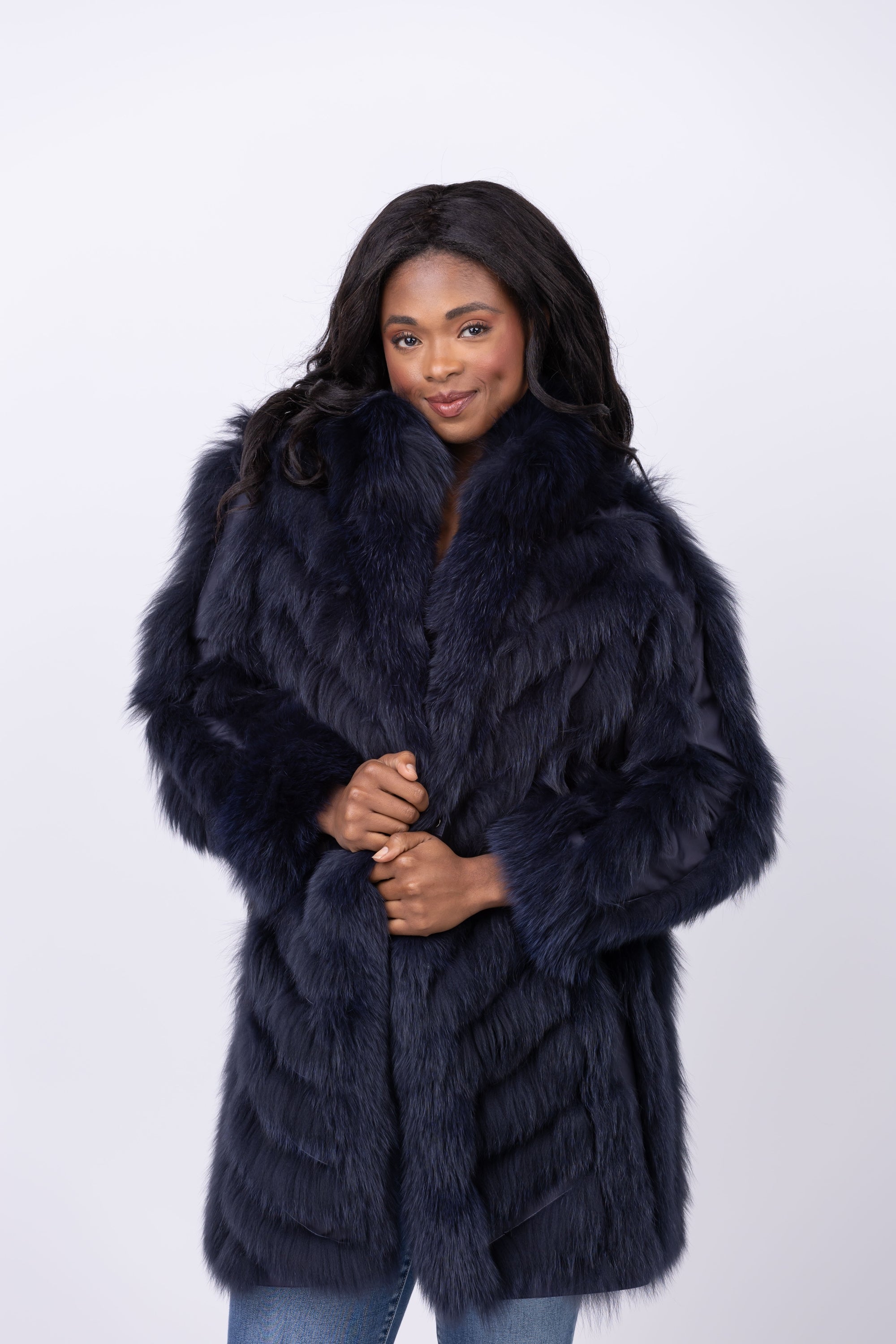 Linda Richards 35” Genuine Fox Fur Reversible Coat in Navy – CoatTails