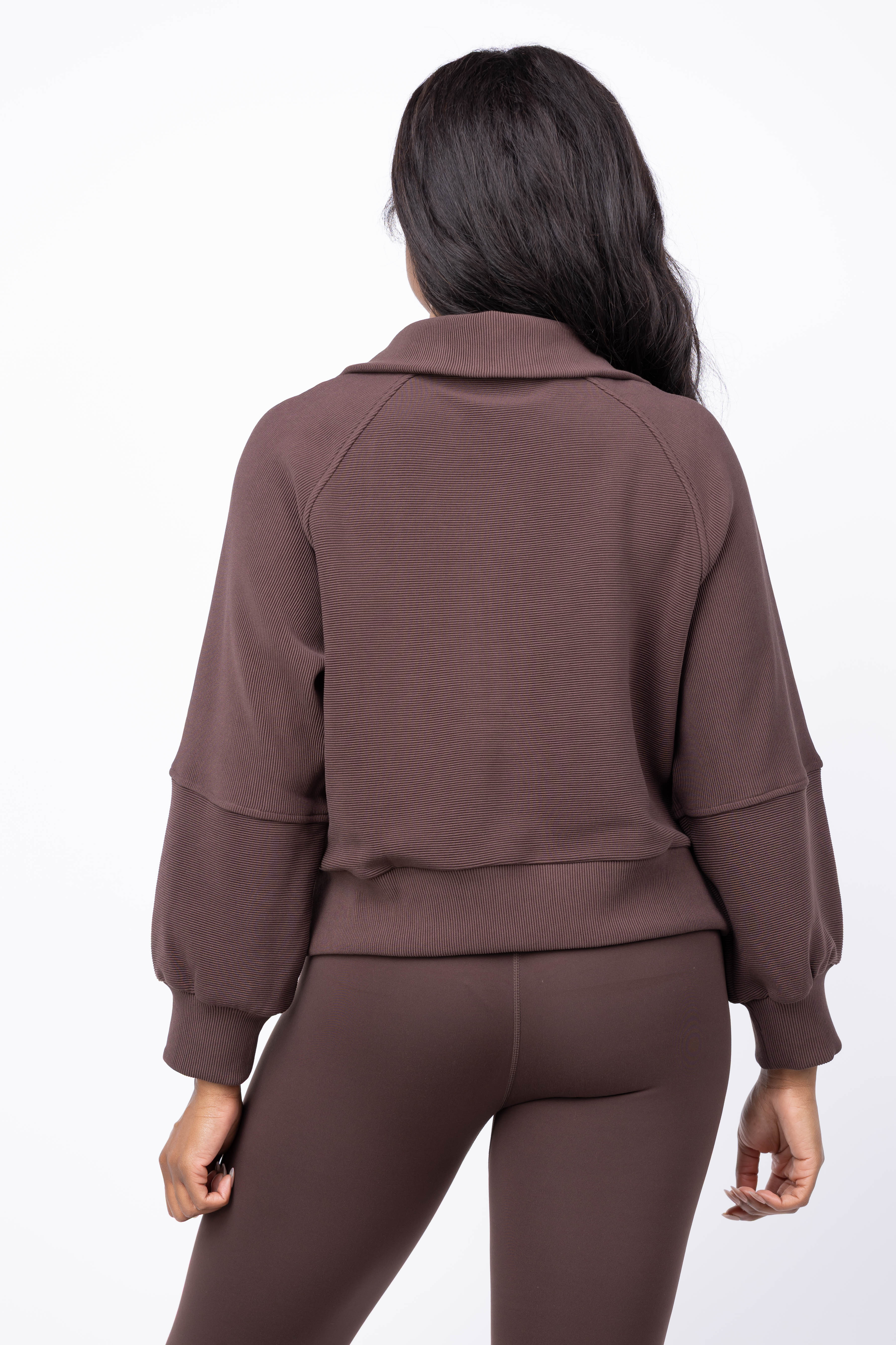 Varley Milano Half Zip Sweat in Coffee Bean