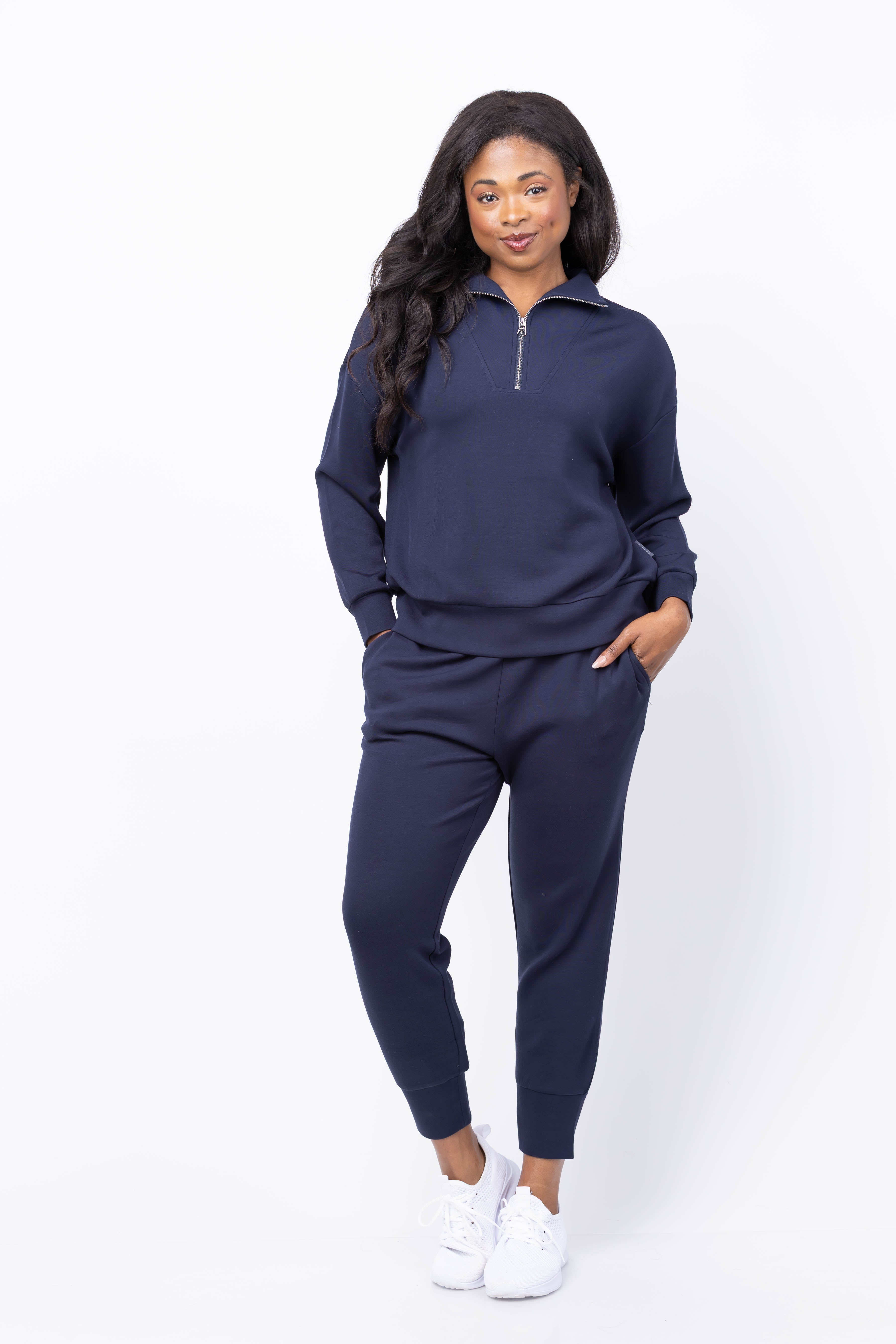 Varley Hawley Half Zip Sweat in Navy
