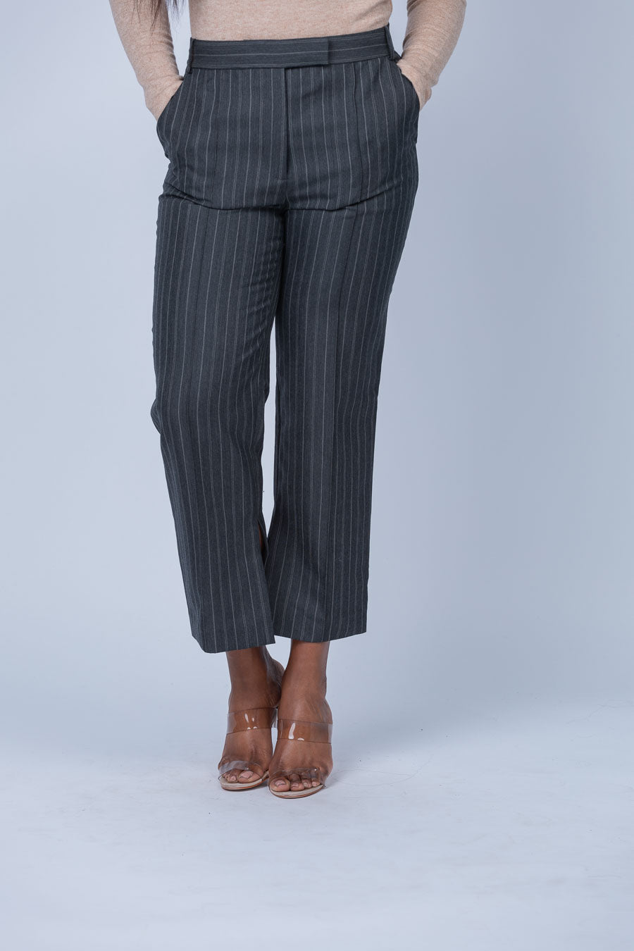 Simkhai Vera Crop Pant in Grey Pinstripe