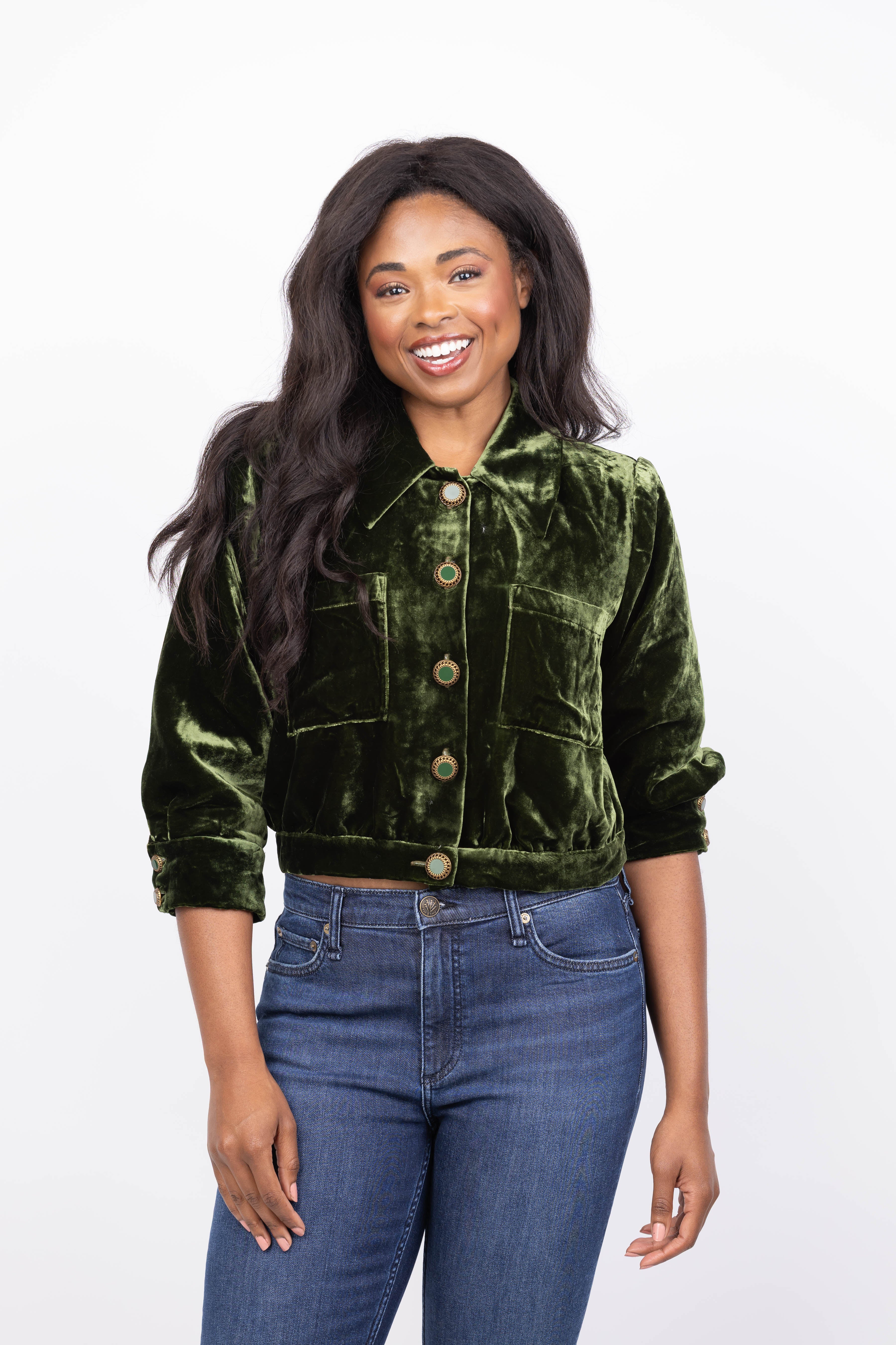 L'Agence Jia Crop 3/4 Sleeeve Jacket in Deep Olive