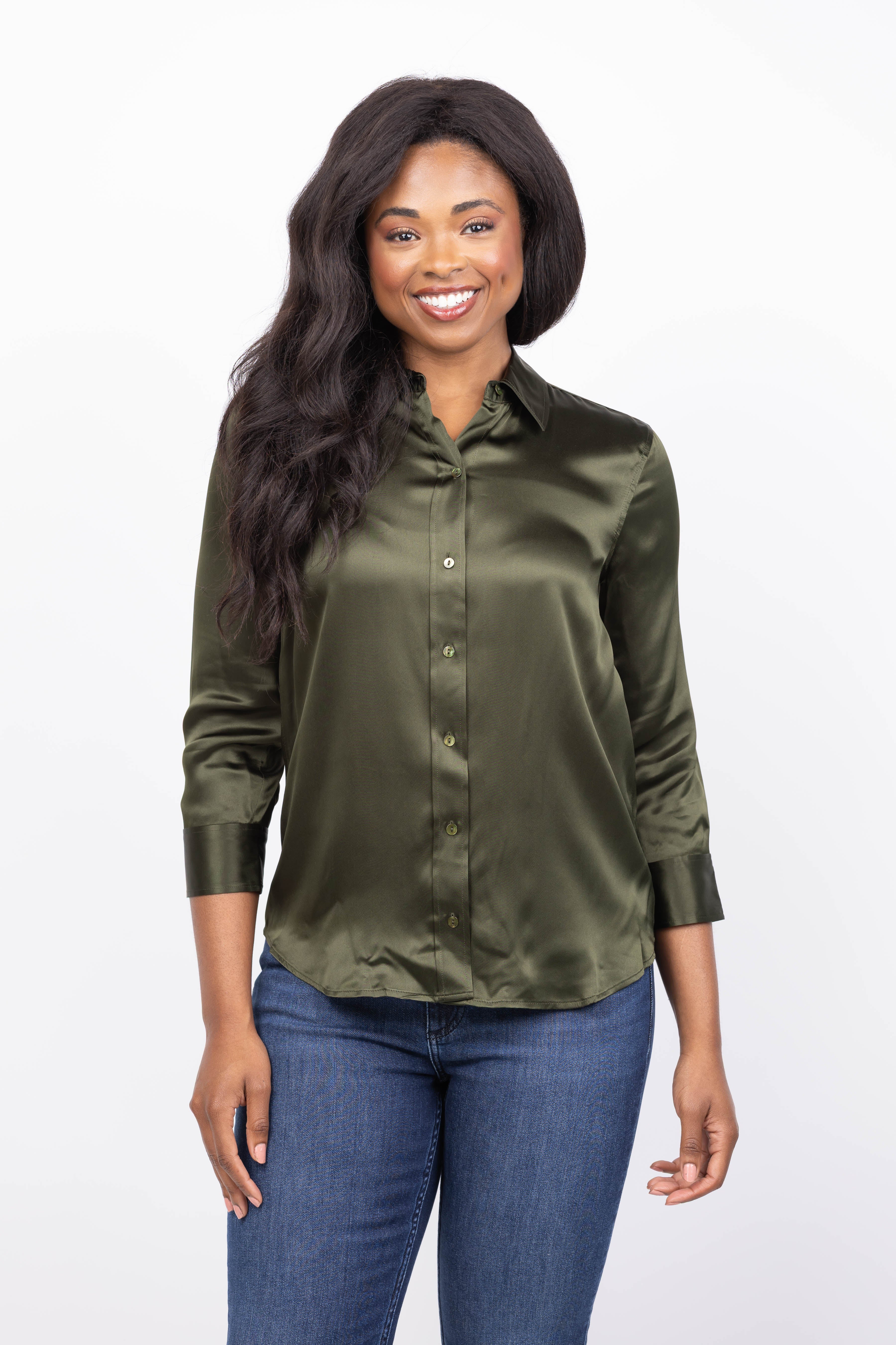 L'Agence Dani 3/4 Sleeve Blouse in Deep Olive