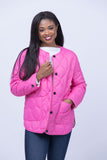 Dylan Collarless Quilted Jacket in Pink/White