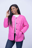 Dylan Collarless Quilted Jacket in Pink/White