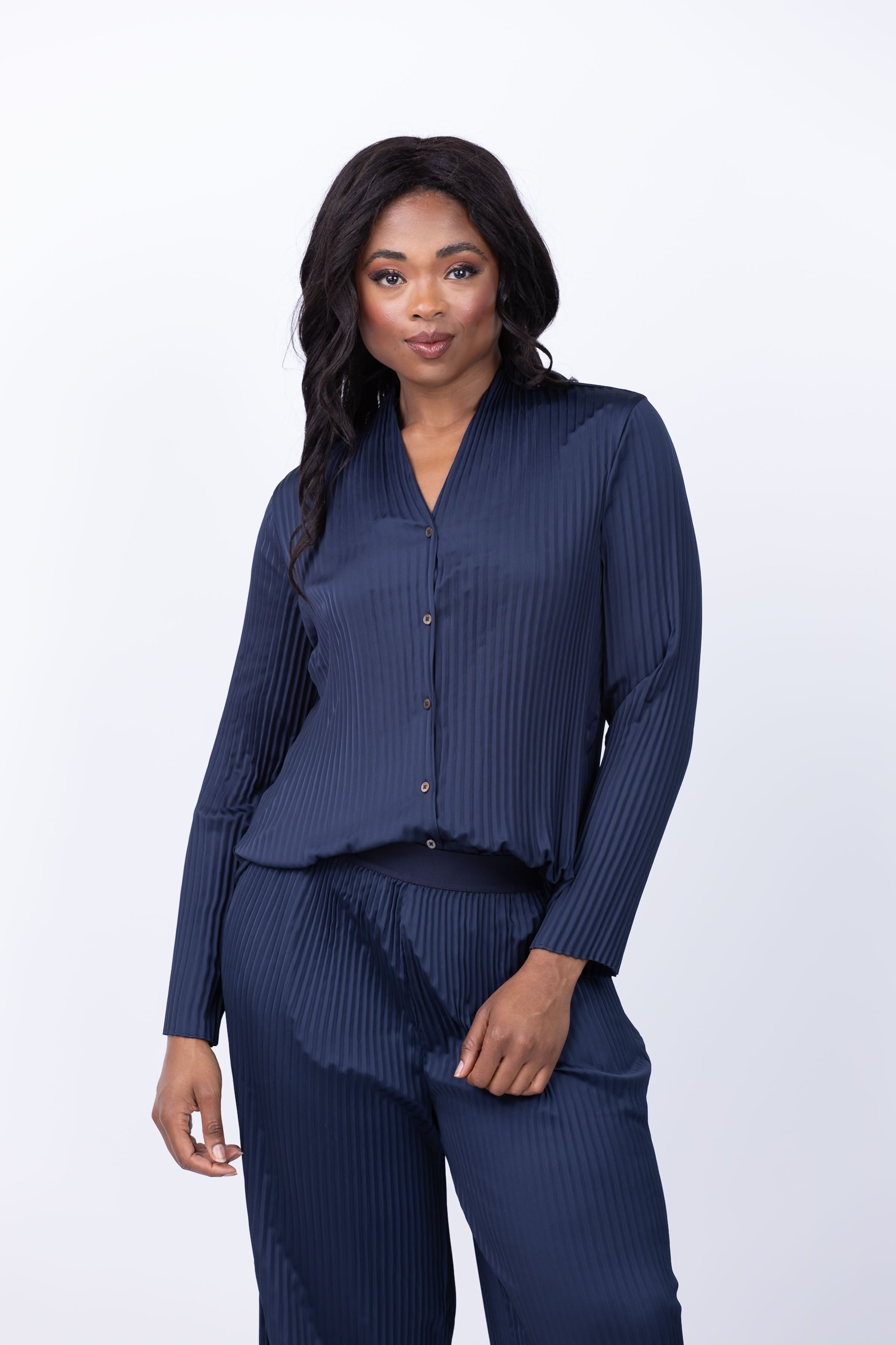 Nic + Zoe Crinkle Crepe Shirt in Dark Indigo