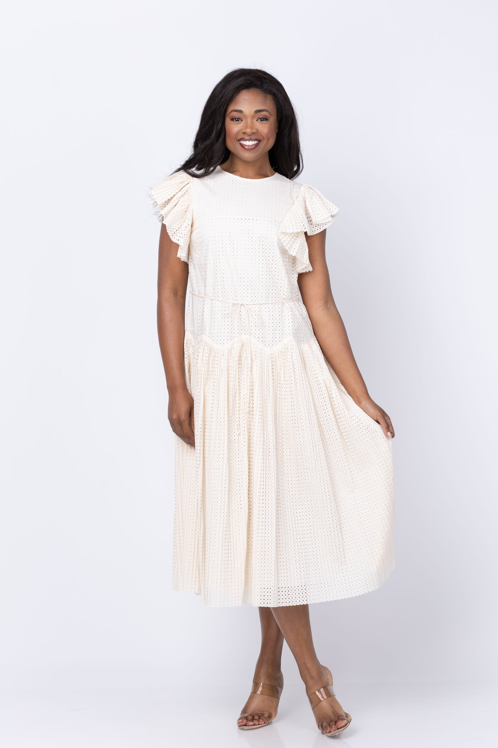 Ulla Johnson Sylvaine Flutter Sleeve Midi Dress in Cowrie Ulla Johnson Sylvaine Flutter Sleeve Midi Dress in Cowrie