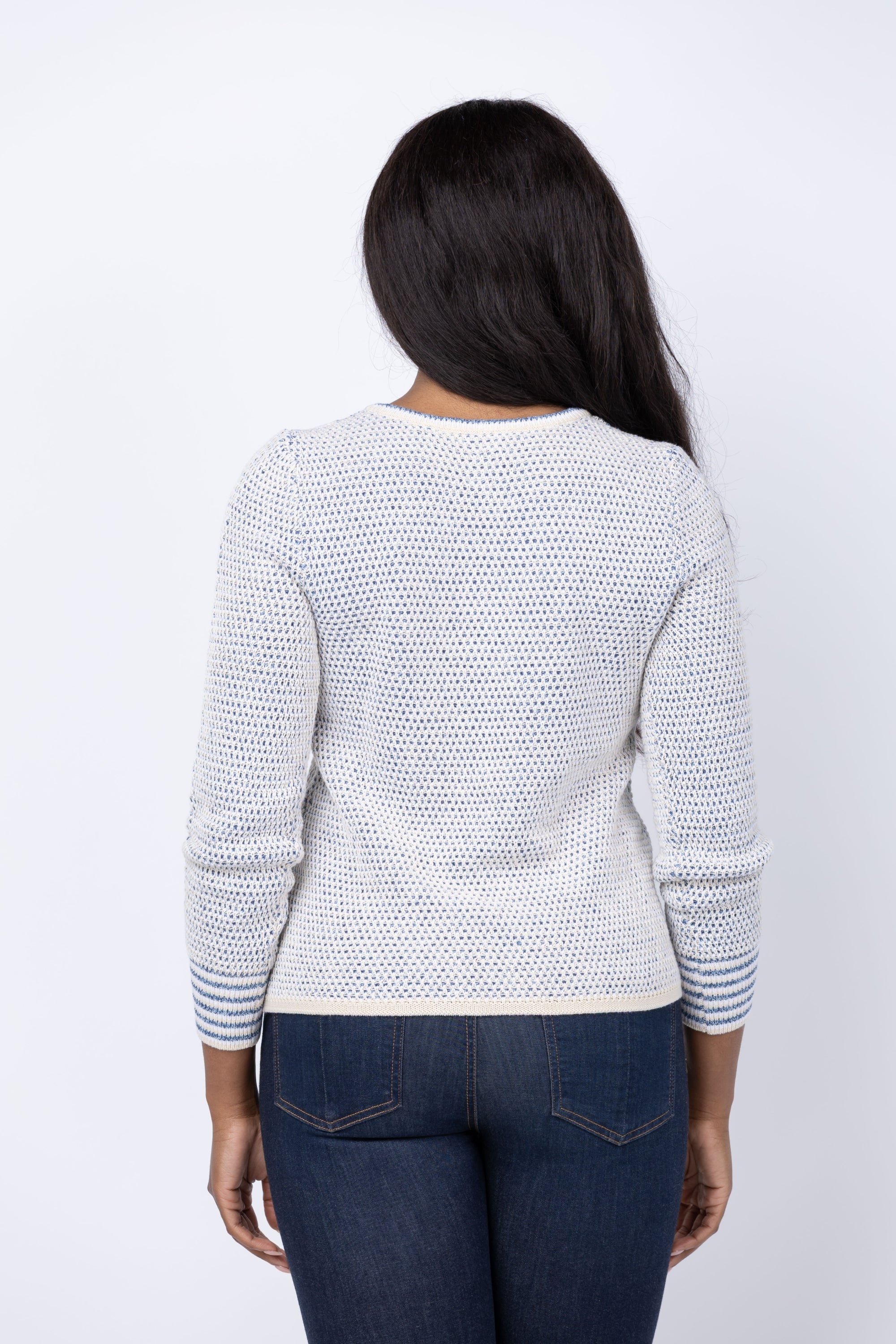 NIC + ZOE Tuck Texture Split Neck Sweater in Blue Multi