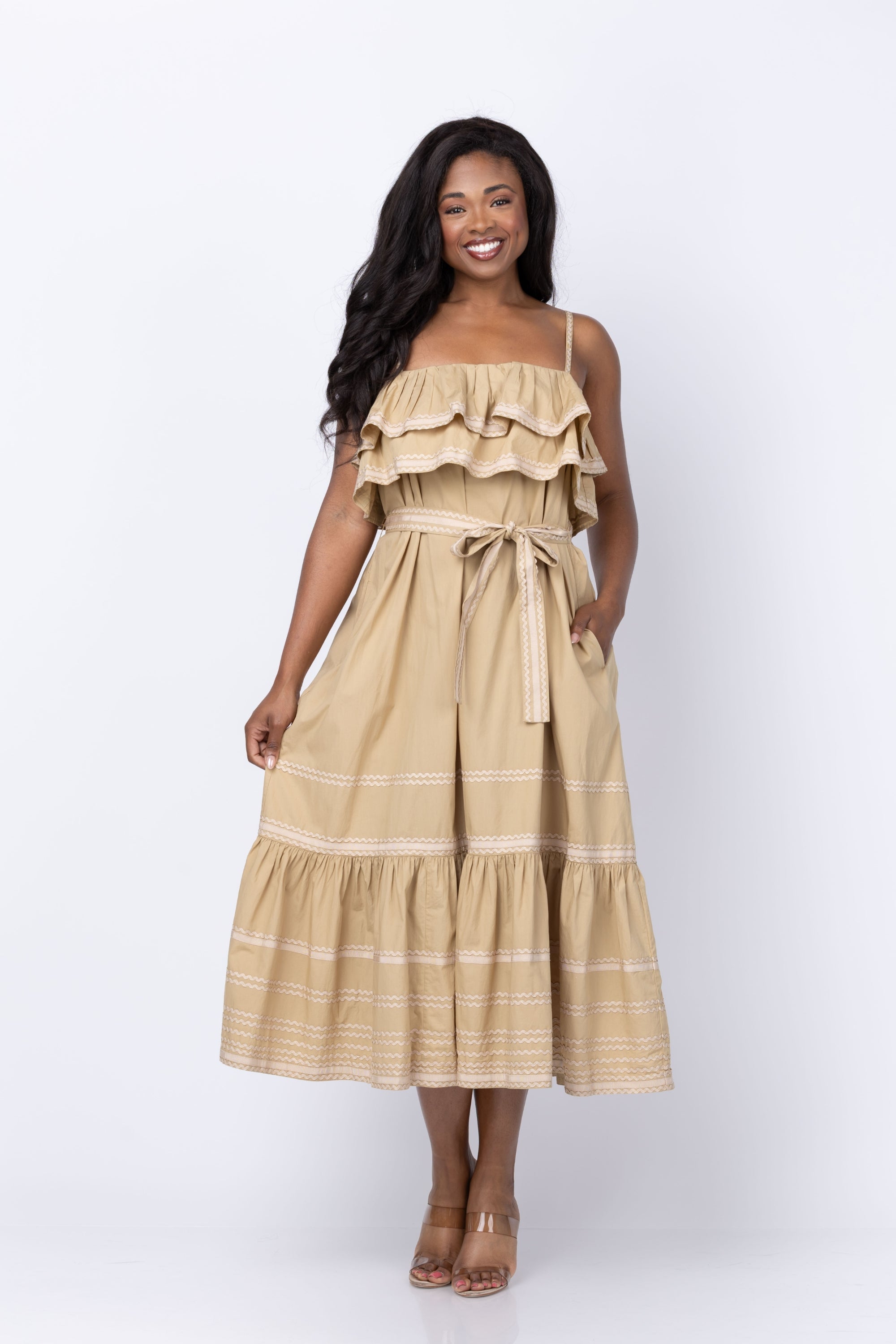 Ulla Johnson Lucian Waist Tie Long Dress in Sand