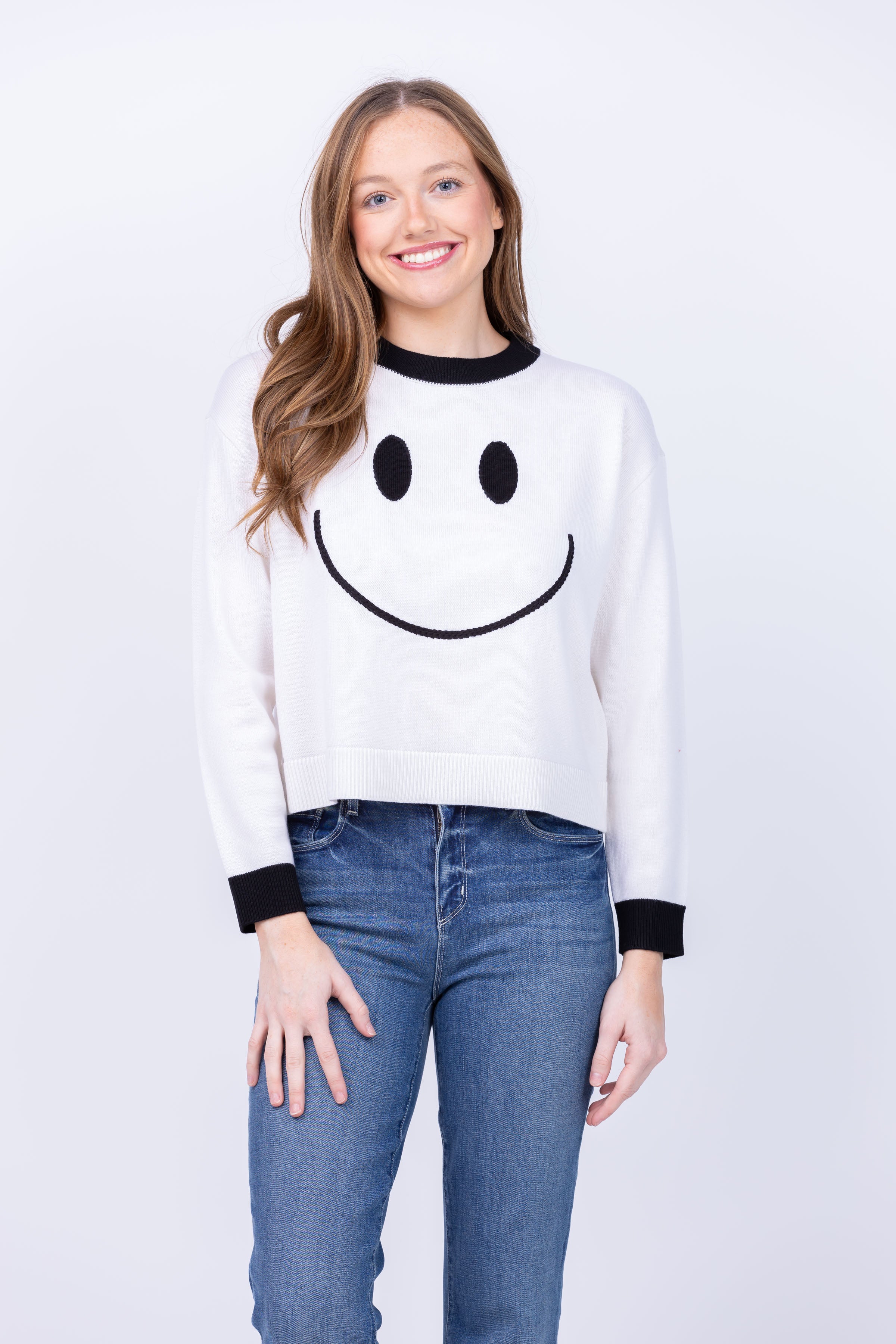 Alice + Olivia Ziggy Crewneck Pullover in Soft White/Black