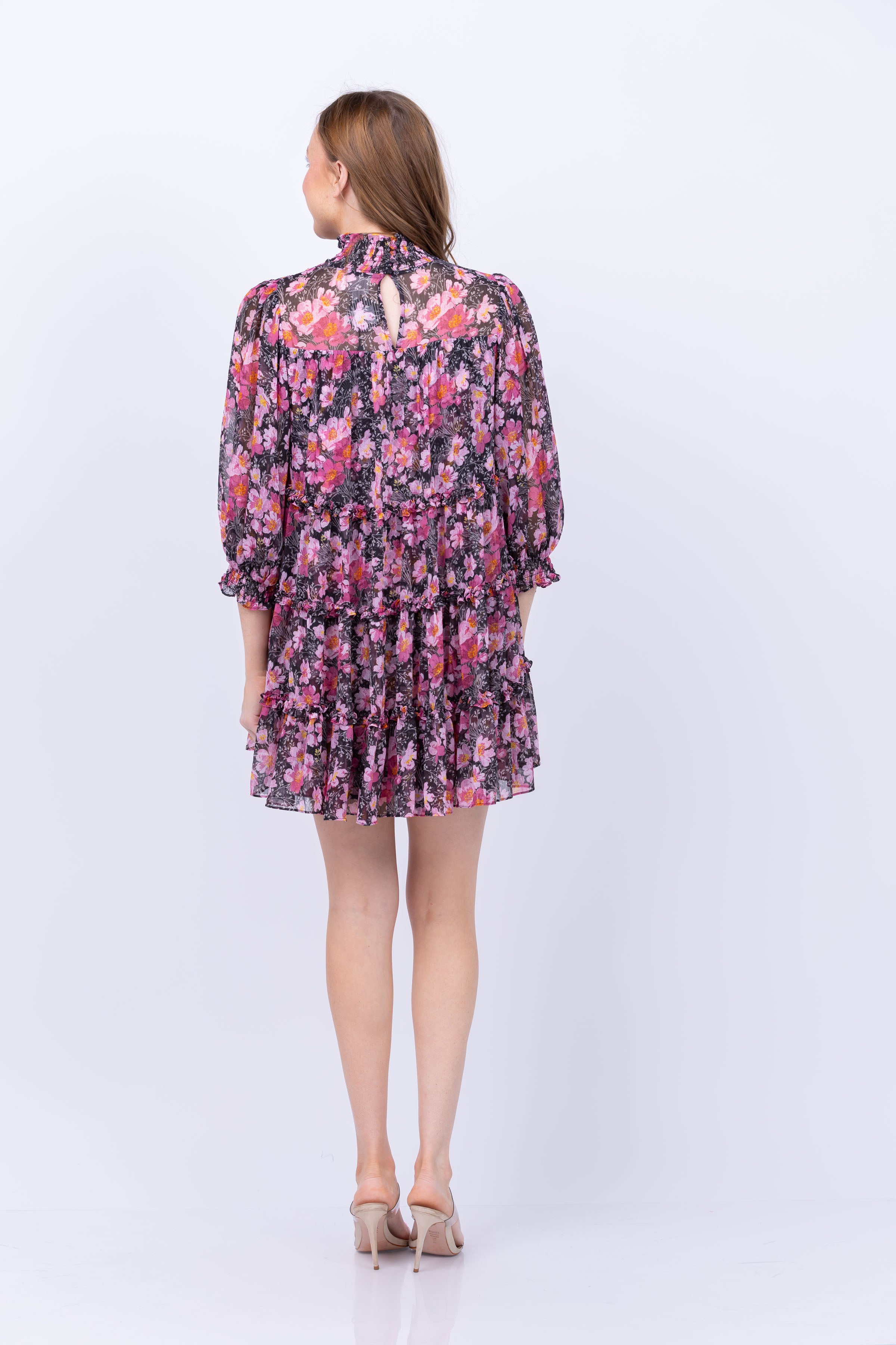 Cinq à Sept Cosmo Flowers Olive Dress In Black/Mauve Orchid