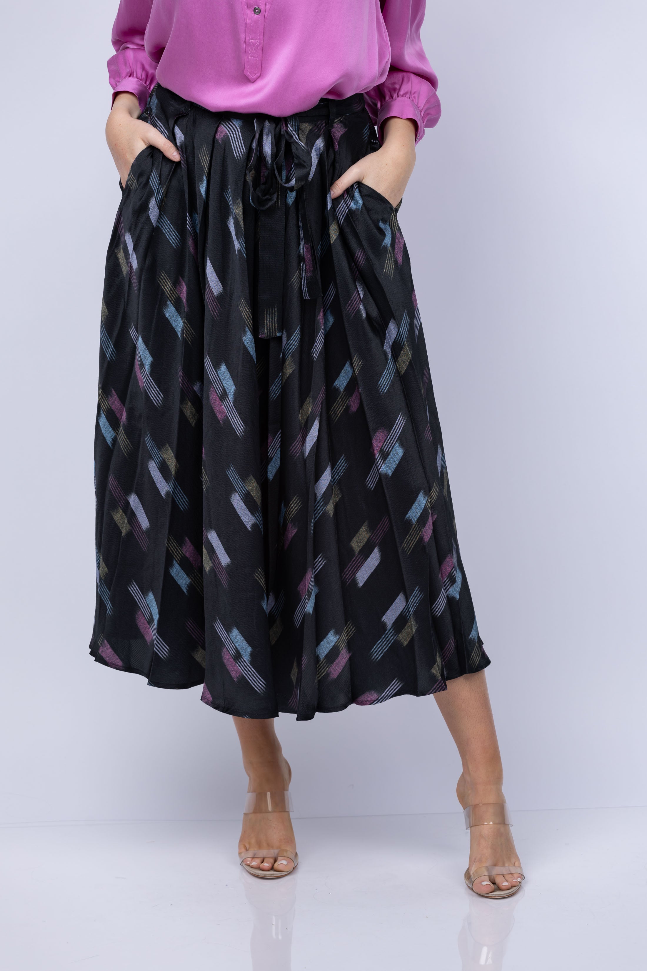 Ikat Skirt | Drawstring | Cotton | Grey | Tania Llewellyn Designs